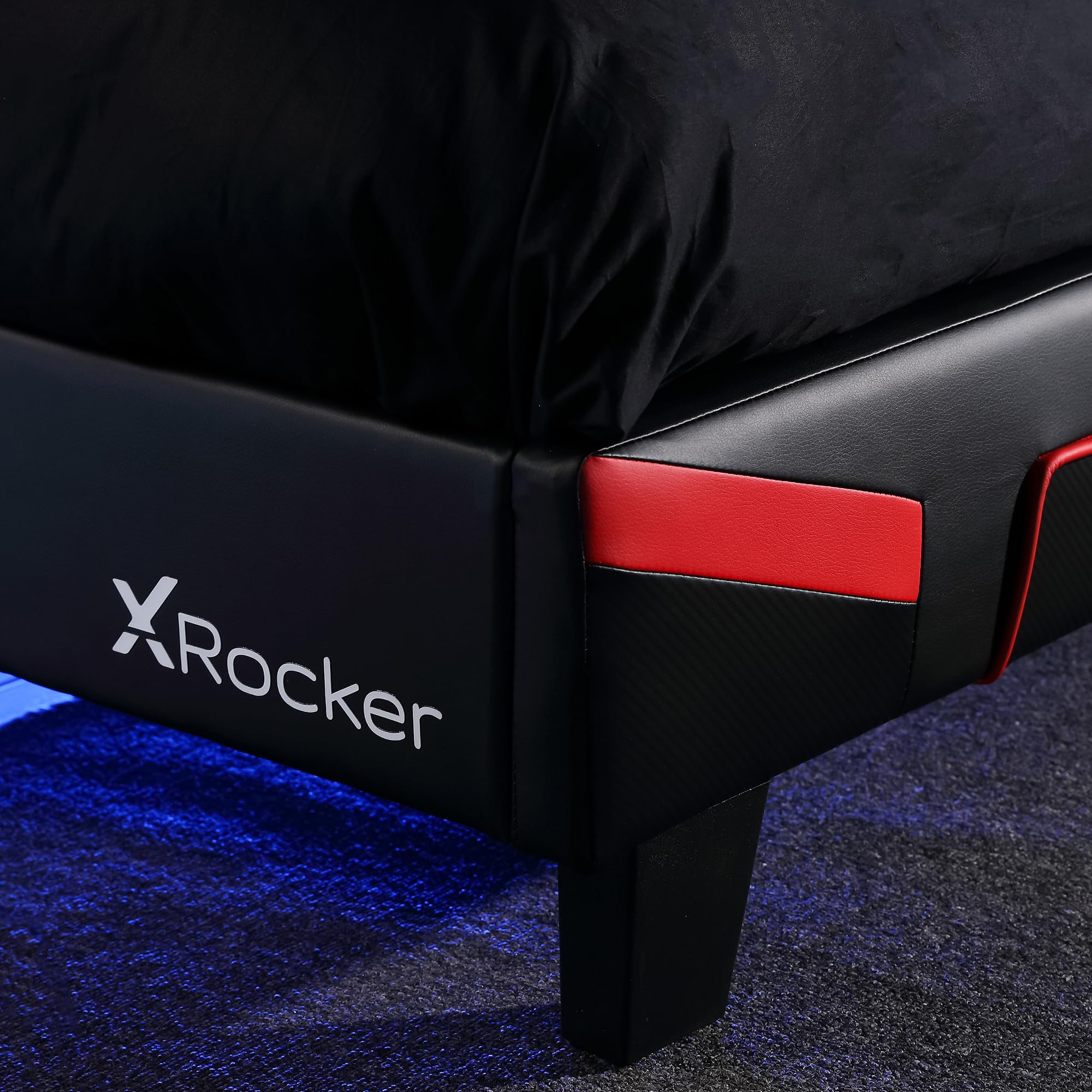 X-Rocker Cerberus MKII - Marco de cama individual tapizado para juegos, paquete plano para un fácil montaje, comodidad transpirable, listones de madera, piel sintética fácil de limpiar, para niños y