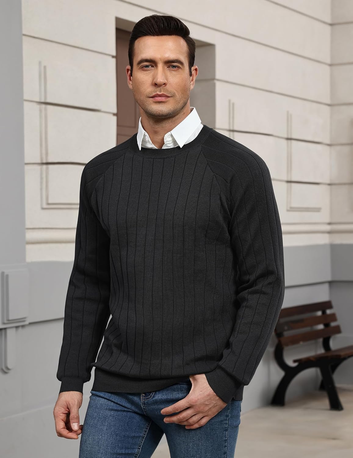 COOFANDY Mens Crewneck Pullover Sweaters Business Casual Long Sleeve Slim Fit Sweater Chunky Cable Knit Sweater - Image 4