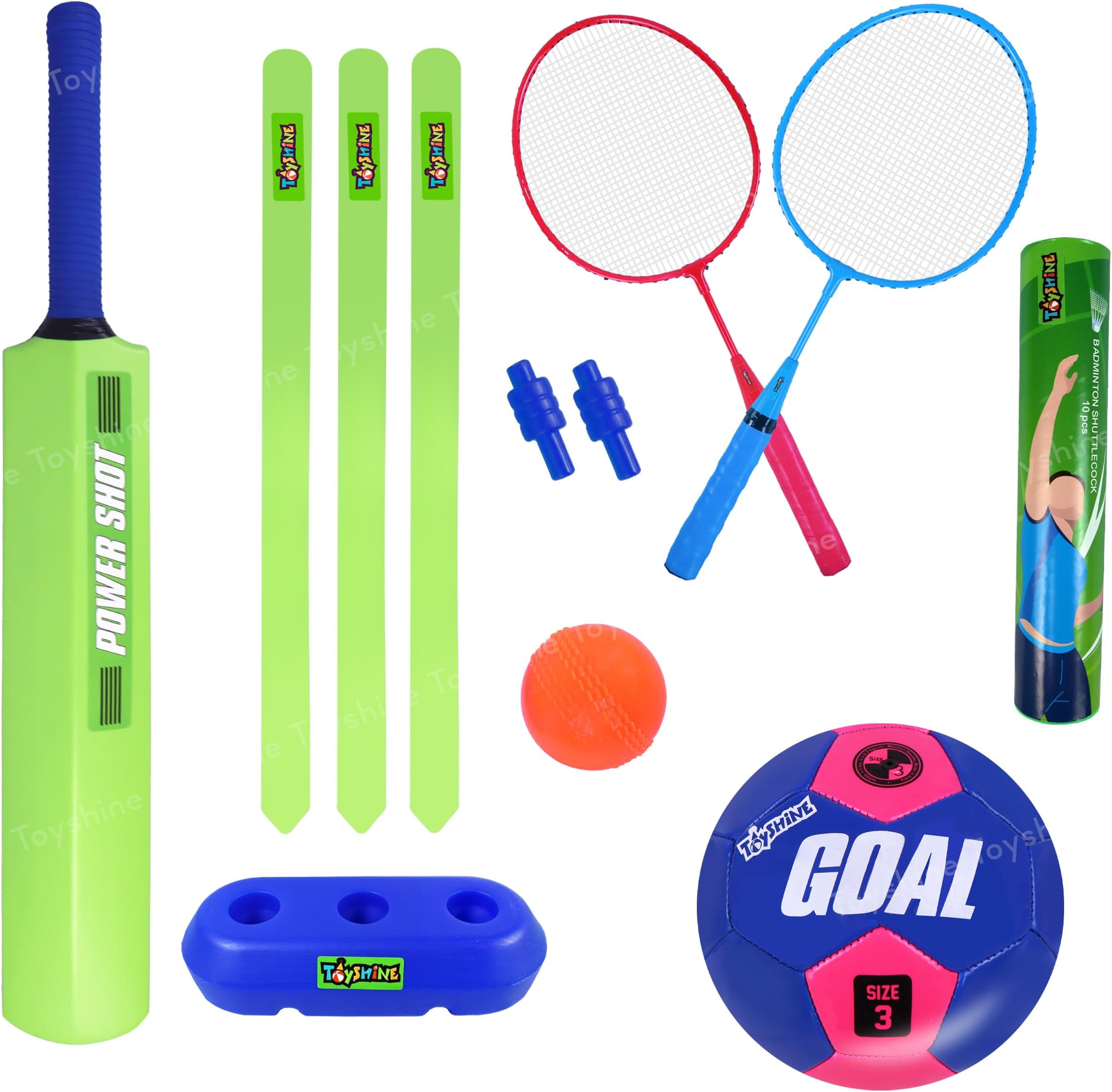 Toyshine Stricker 3 in 1 Super Sports Combo for Age 3-7 Years | Cricket | Badminton | Football for Indoor/Outdoor Play - Multi Color