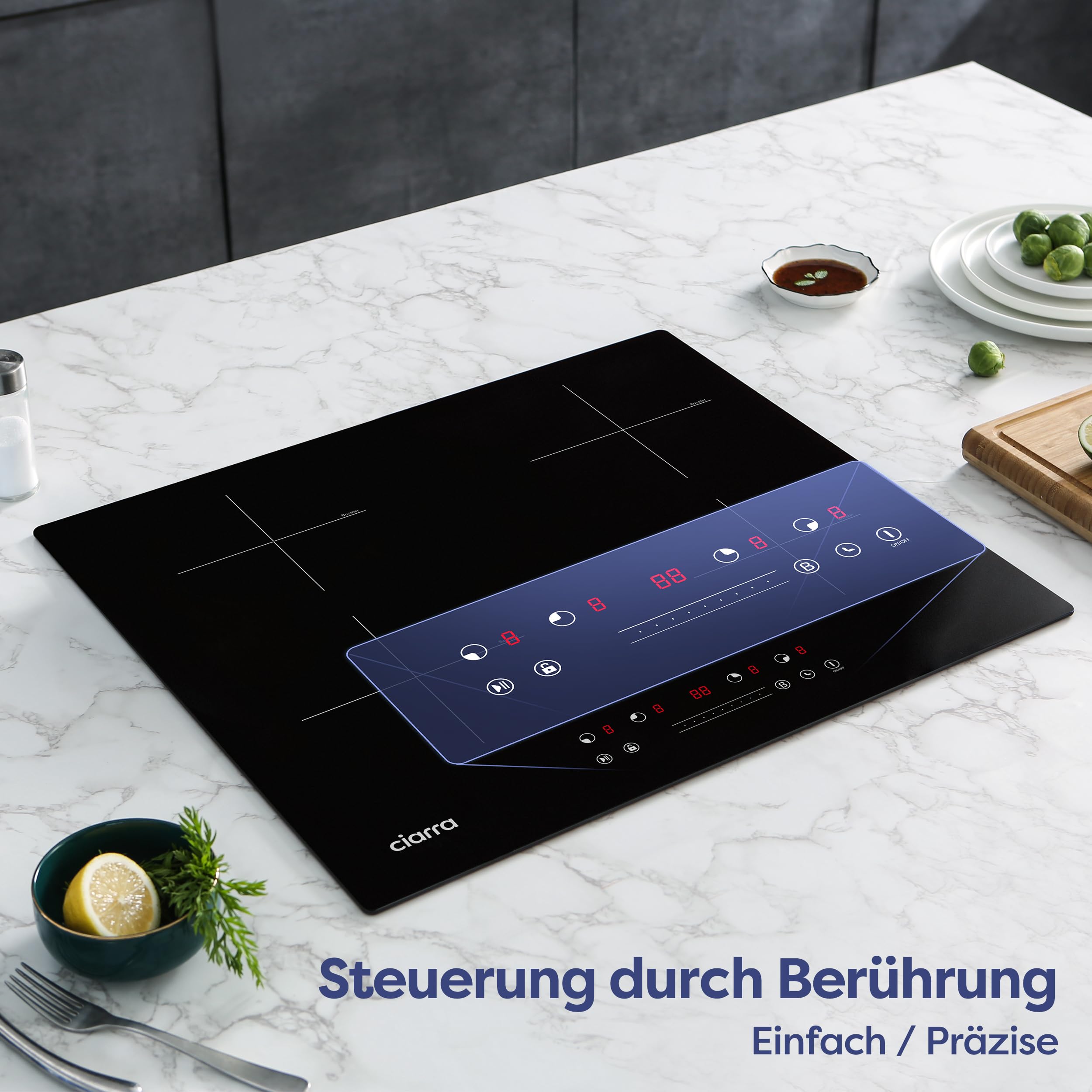 CIARRA CBBIH4B 4 Zonen Einbau Induktionskochfeld 60cm 7200W mit PowerBoost