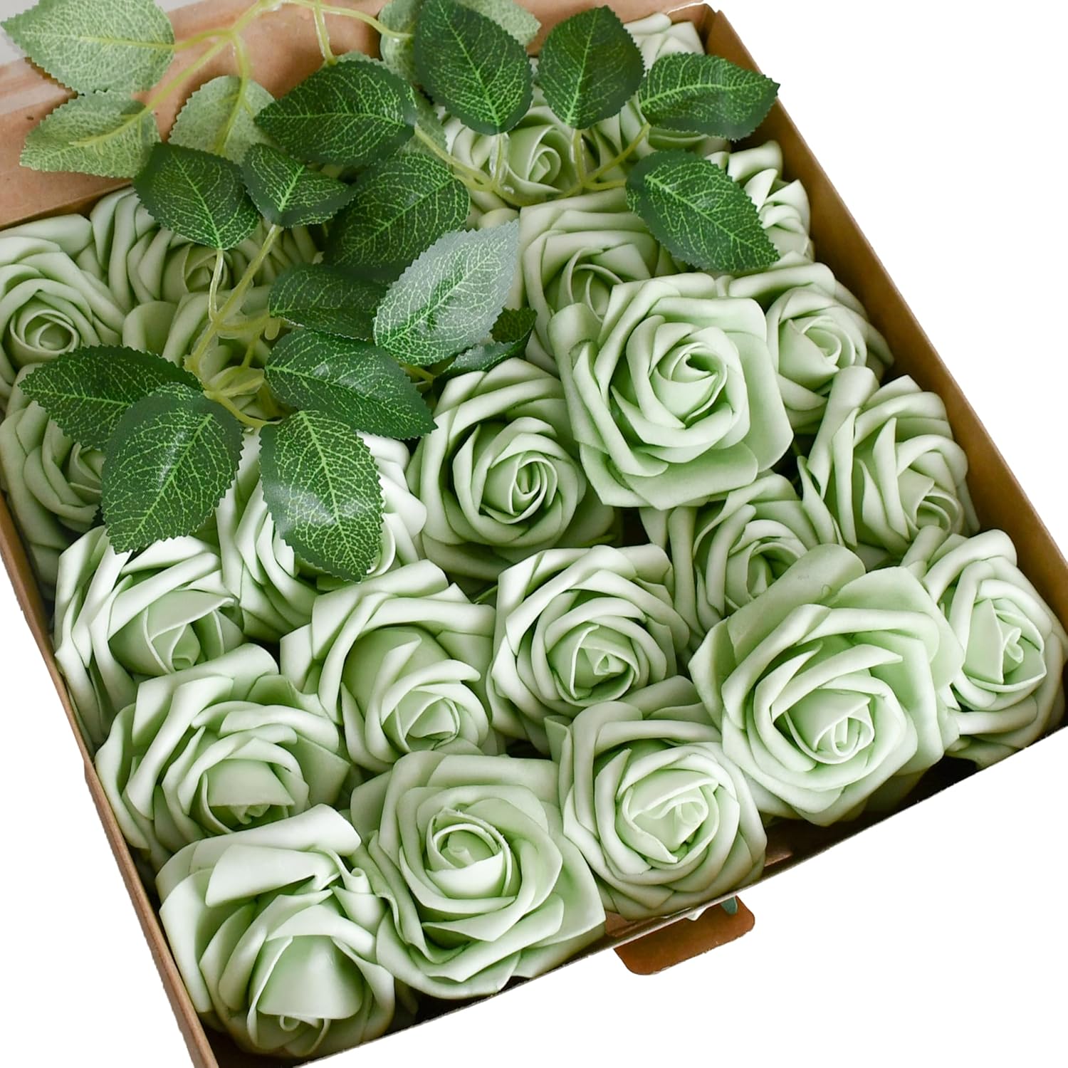 Mandy's 25pcs Green PE Foam Roses in Elegant Gift Packaging for Easter – Artificial Rose Heads for Wedding Centerpieces, Bouquets, DIY Floral Crafts, Bridesmaid Gifts