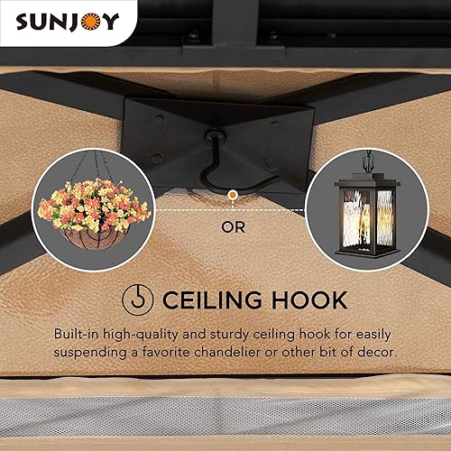 Miniatura 5 de Sunjoy Gazebo negro de 2 niveles para patio al aire libre, 11 x 13 pulgadas, con gancho de techo de metal y red