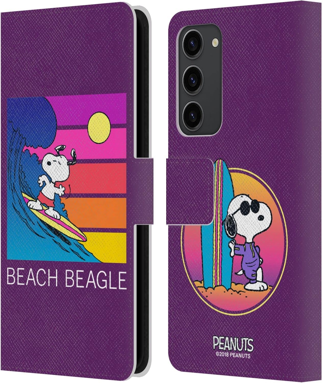 Head Case Designs Officially Licensed Peanuts Beach Beagle Snoopy Aloha Disco Leather Wallet Case Compatible with Samsung Galaxy S23+ 5G