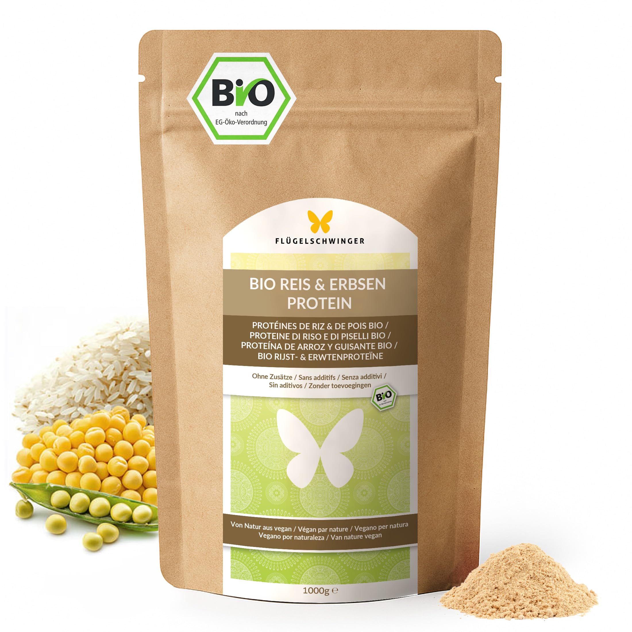 1kg BIO Reis & Erbsen Protein 7:3, 83,8% Protein, ohne Zusätze, 70% Bio Reisprotein & 30% Bio Erbsenprotein, von Natur aus vegan, ohne Soja, geschmacksneutral (1000g)