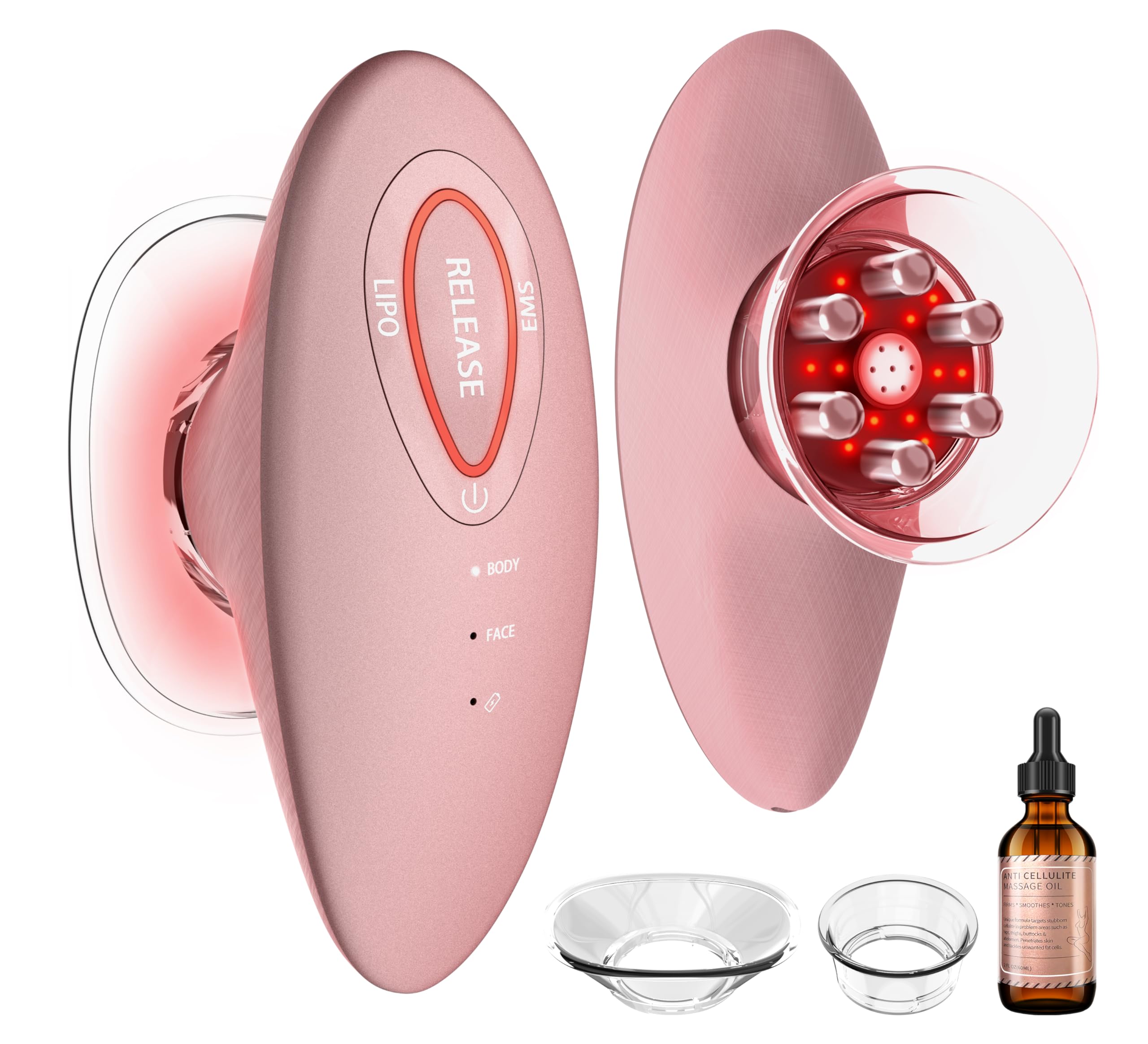 3in1 Schröpfmassagegerät mit EMS & Rotlicht Elektrisches Vakuummassagegerät | mit 2 Saugglocken, Körper & Gesichtsmassage, Straffende Haut, Anti-Cellulite, Hautstraffung für Gesicht, Bauch, Arme