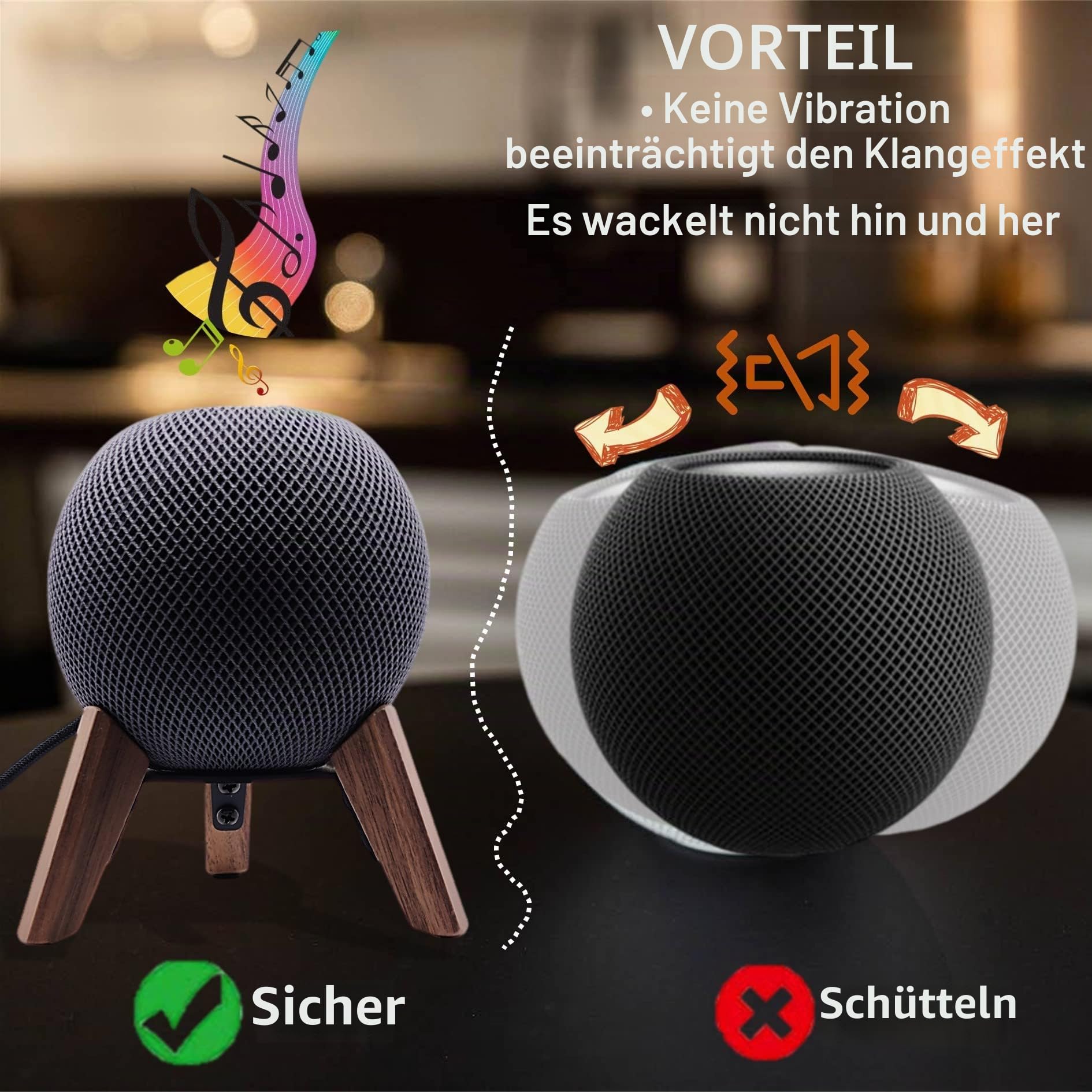 Echtholz ständer für Homepod Mini 2020, Sicheres Stativhalter Zubehör, Stabile Holzhalterung schützt Home Pod Mini Smart Lautsprecher (Nussbaum)