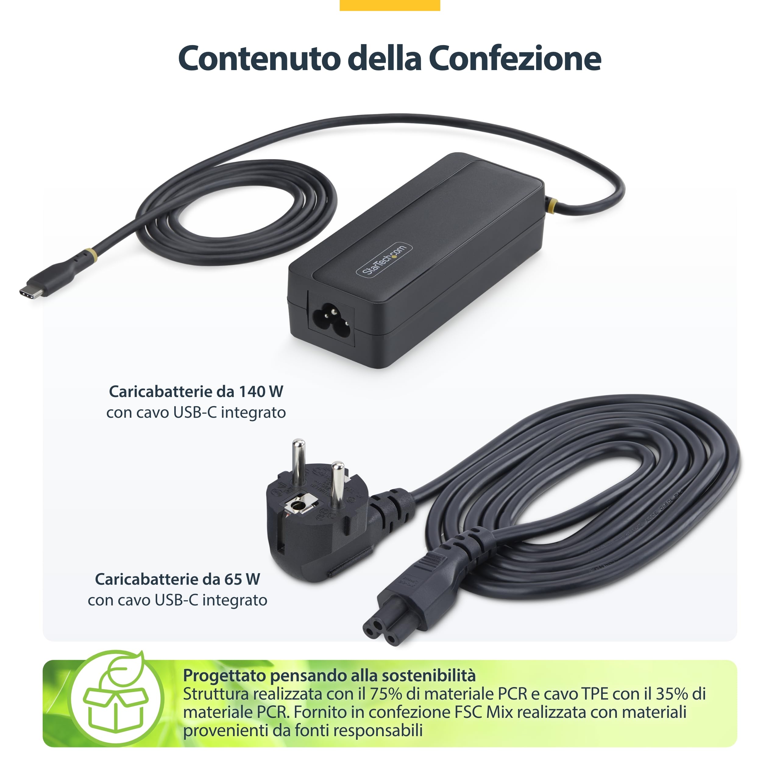 StarTech Caricatore USB-C GaN 140W, Cavo Integrato 1,2m, per MacBook e Dell | Ricarica Rapida per HP Spectre x360 e Altri Notebook USB-C