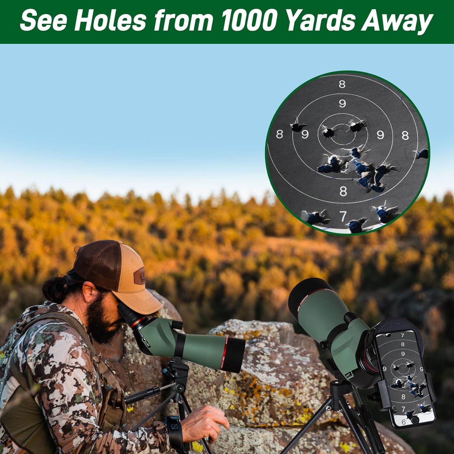 Gosky Spotting Scope, 20-60x60 Spotting Scopes for Target Shooting & Hunting & Bird Watching, BAK4 High Definition, Angled Spotter Scope with Tripod, Phone Adapter, Carrying Bag - Image 9