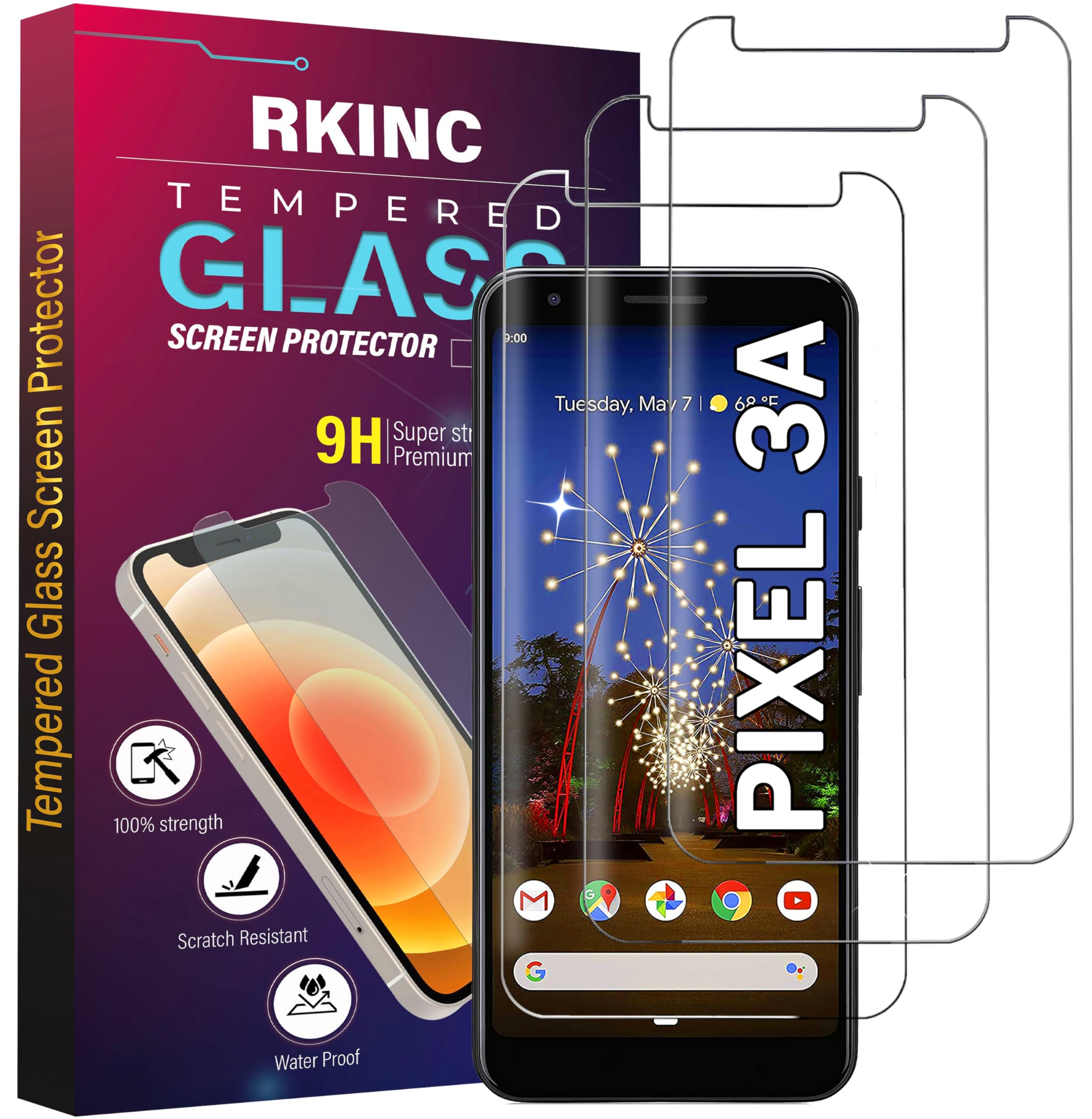 RKINC Screen Protector [4-Pack] for Google Pixel 3A, Tempered Glass Film Screen Protector, 0.33mm [LifetimeWarranty][Anti-...