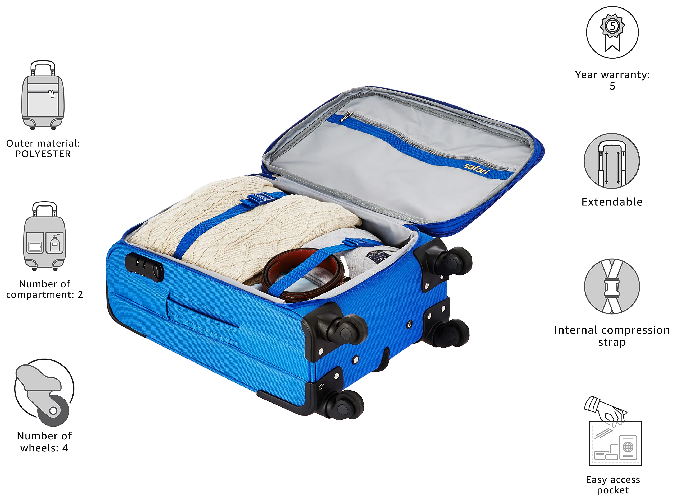 Buy Safari Prisma 55 cms Small Cabin Polyester Softsided Wheels