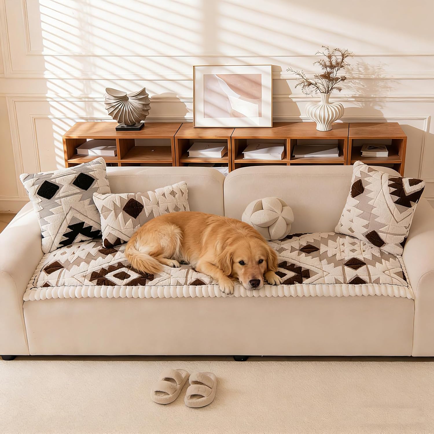 Boho Couch Covers for Pets Washable Sofa Covers for Dogs Cats Sofa SlipCover for 3-4 Cushion Couches Pet-Friendly Anti-Slip Sofa Covers for Living Room (27.6" x 71", Brown)