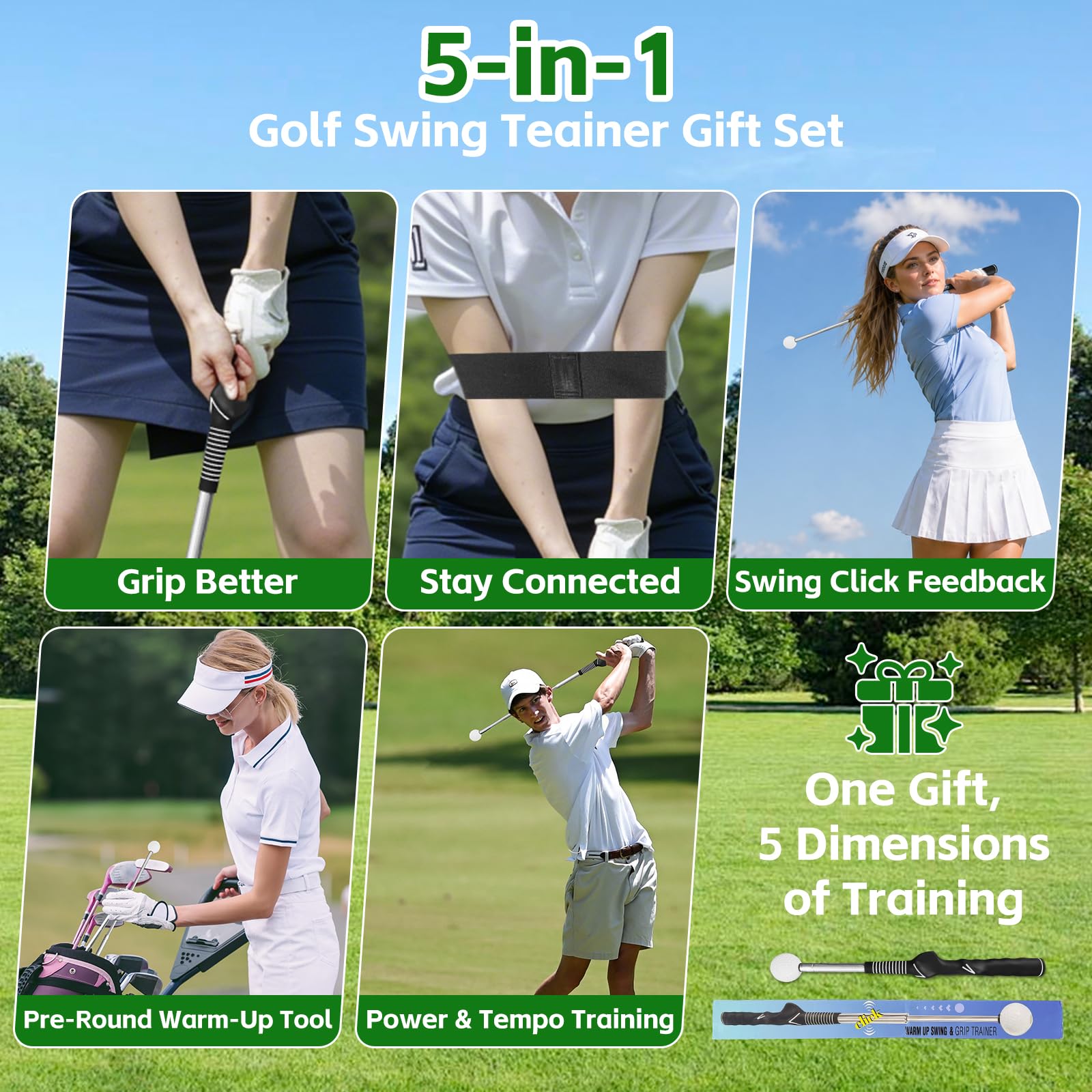 Golf Swing Trainer mit Armband, Einziehbare Golftrainingshilfe, Swing Click Feedback Trainingshilfe Set, Indoor Outdoor Übung Golf Zubehör Perfekte Golf Geschenke für Männer