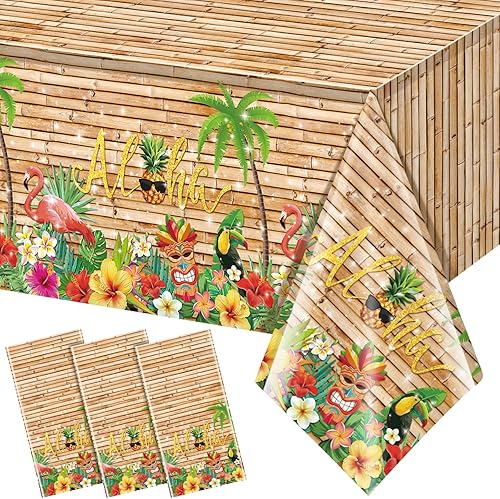Mantel hawaiano Luau de 3 piezas, mantel para fiesta de Tiki tropical, mantel rectangular desechable de plástico para Tiki Bar Tropical, verano,