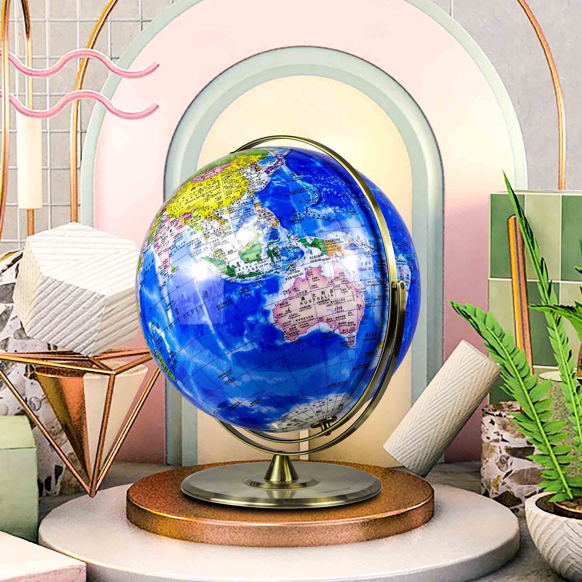 Globo del Mondo 42/50 cm a 360 Gradi Globo Rotante Globo Globo Globo Globe Regali Personalizzati Decorazione Domestica Artigianato Ufficio .Globo (Color : Yellow, Size : 42cm)