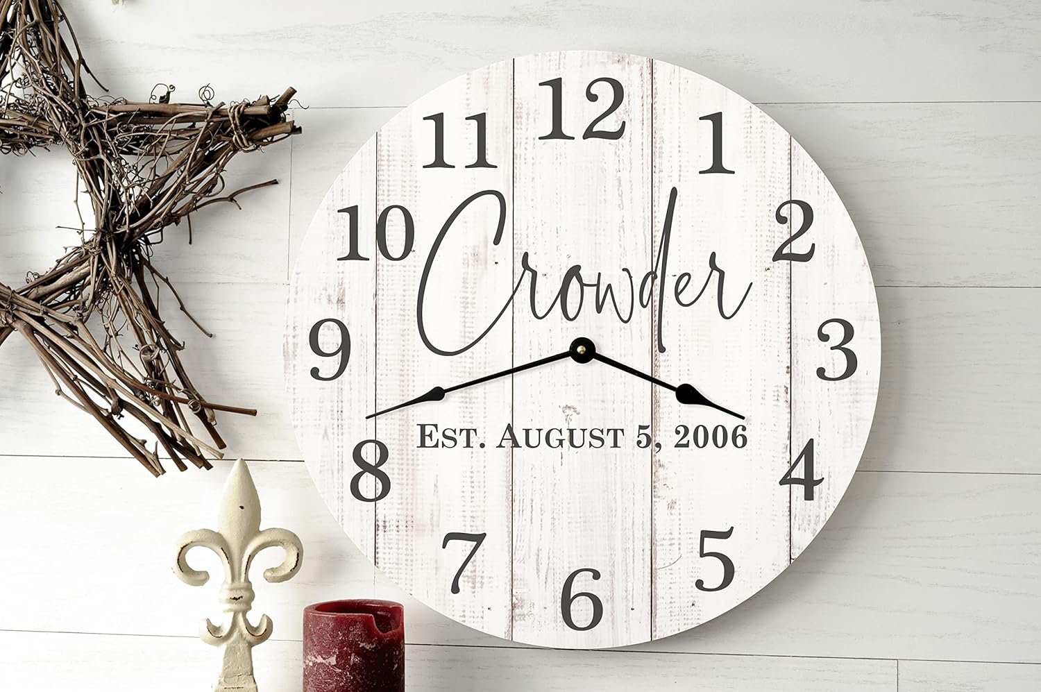 MRC Wood Products Custom Personalized Wall Clock with Family Last Name and Established Date Multiple (18 Inch Diameter)