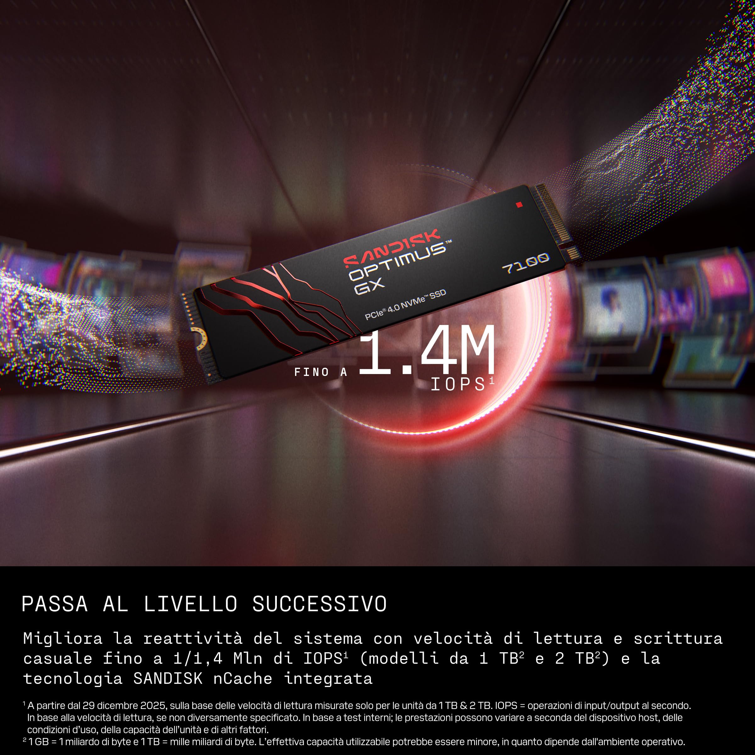 SANDISK Optimus GX 7100 NVMe SSD 500 GB (fino a 7.250/6.900 MB/s velocità di lettura e scrittura sequenziale, PCIe 4.0, M.2 2280, BiCS TLC 3D CBA NAND, SANDISK DASHBOARD)