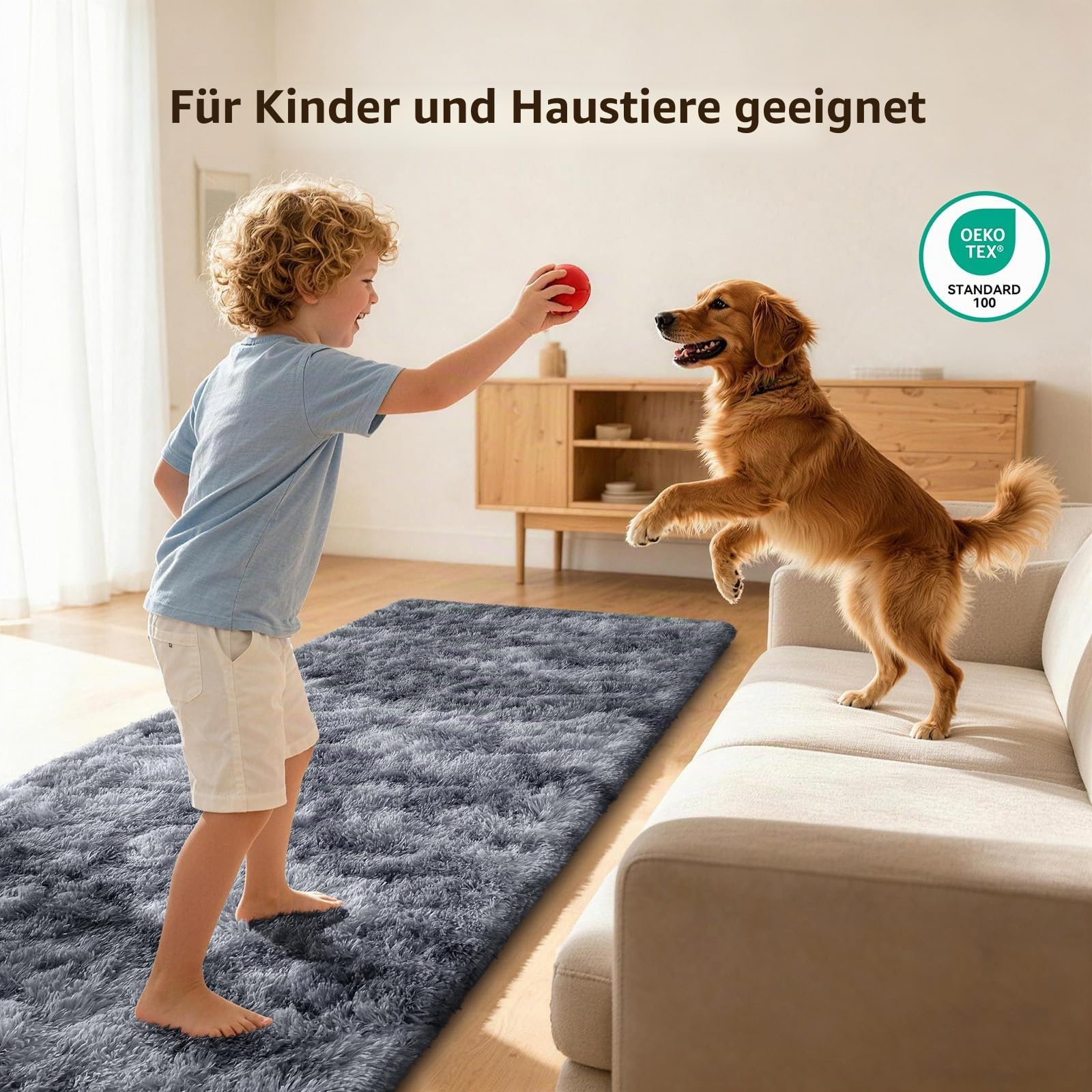 Homaxy Hochflor Flauschig Teppich Wohnzimmer Groß Teppiche, 160x220 cm | Anti-Rutsch Unterseite Weich Wohnzimmerteppich Waschbarer Moderner Matte fürs Kinderzimmer Schlafzimmer, Dunkelgrau