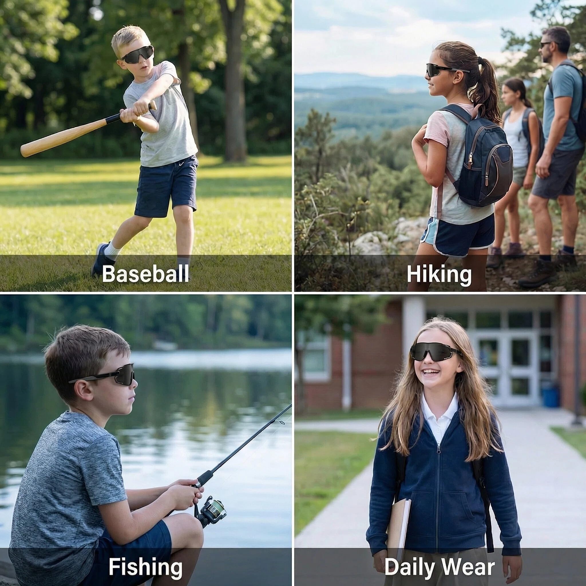 Gafas de sol deportivas polarizadas para niños, jóvenes, béisbol, ciclismo, protección UV, para niños y niñas de 6 a 12 años
