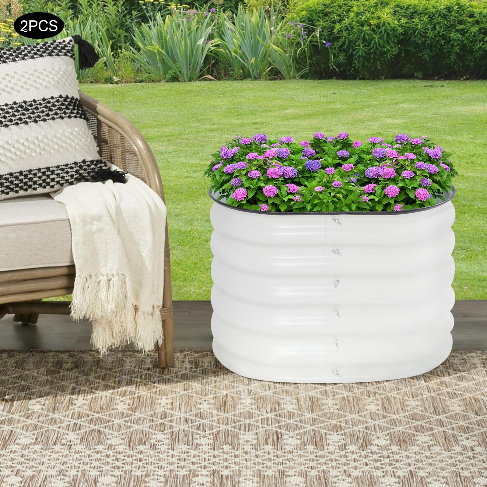 2 vasi da giardino, rotondi, per esterni, da giardino, per aiuole rialzate, ogni volume di 60 x 60 x 43 cm, le aiuole da giardino hanno un design di base aperto