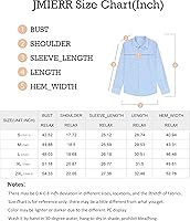 Vista 6 de JMIERR Camisas de algodón para hombre, camisa de vestir a rayas con botones y manga larga