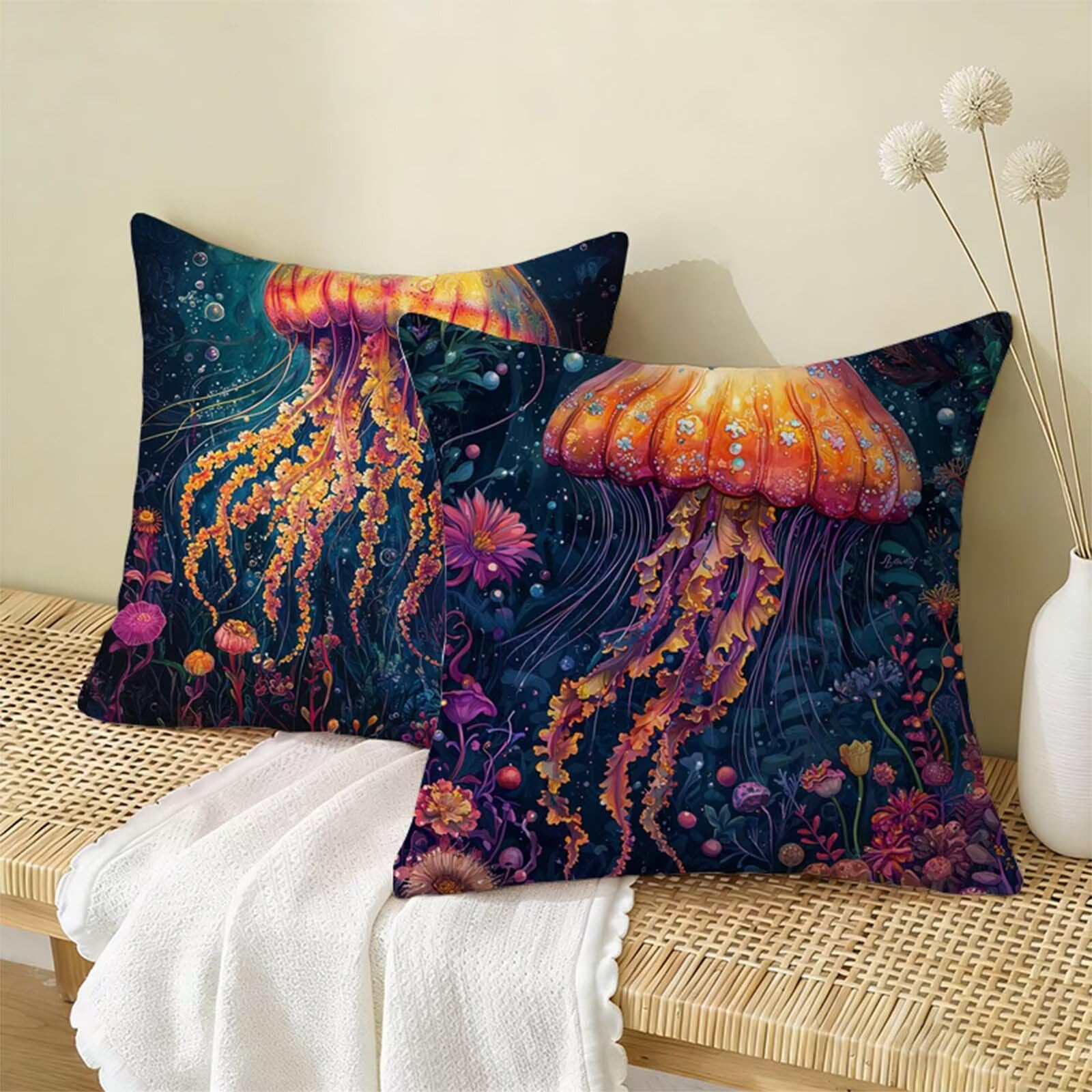 Buio Federe Cuscini Divano 70x70 cm Medusa Set di 2,Copricuscino Impermeabile Federe Lino con Cerniera Invisibile Stampa Fronte-Retro,Comfort Traspiranti Copricuscini Primavera Home Decoration W-1334