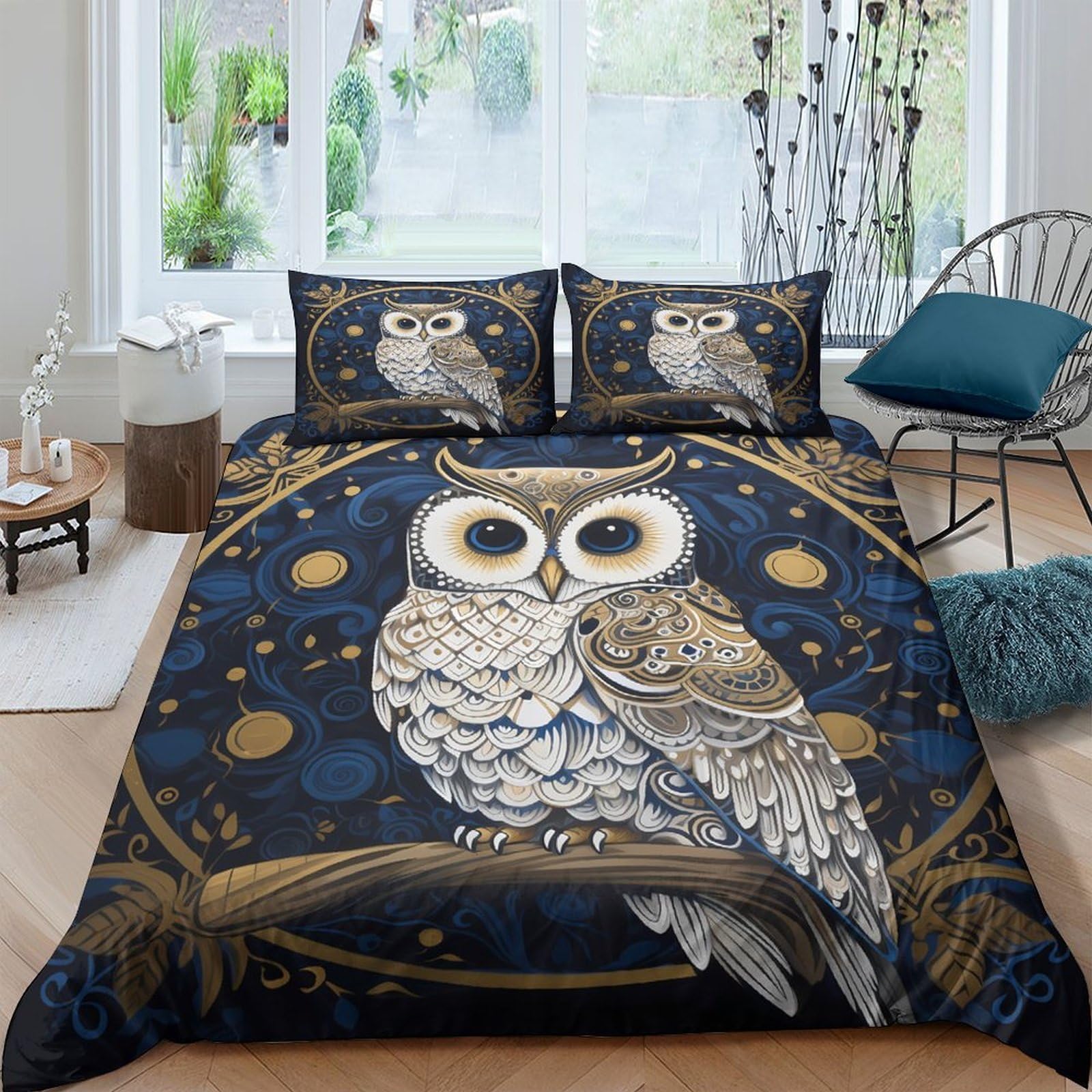 Ctjqhvkz Style-10 3D Printed Night Owl Fitted Sheet Microfiber Soft Breathable Moon Forest Mattress Cover For Bedroom Dorm Decor Single（135X200cm）