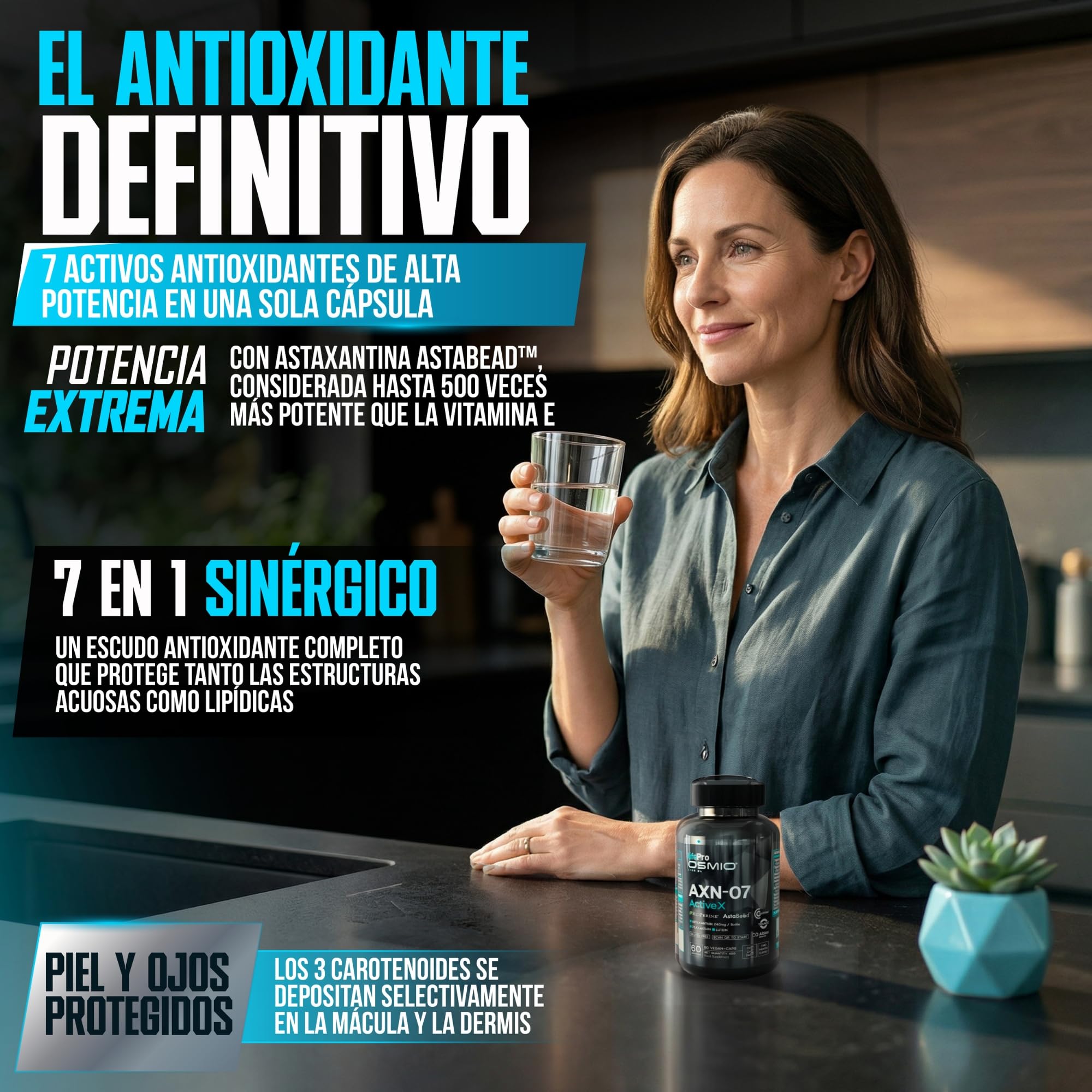 Life Pro Osmium Astaxanthin Axn-07-60 Vegancaps - Integratore di astaxantina con luteina, zeaxantina, vitamine e minerali per una dieta vegana