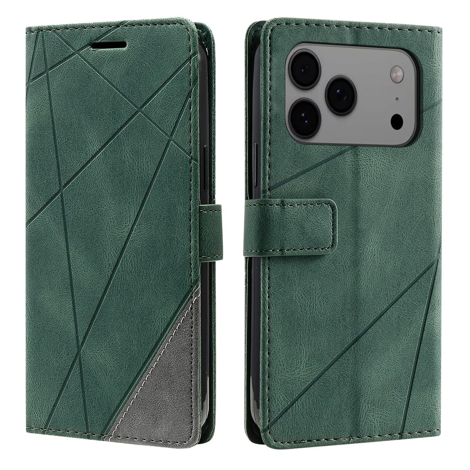 Étui compatible iPhone 17 Pro portefeuille antichoc vert avec support - 6