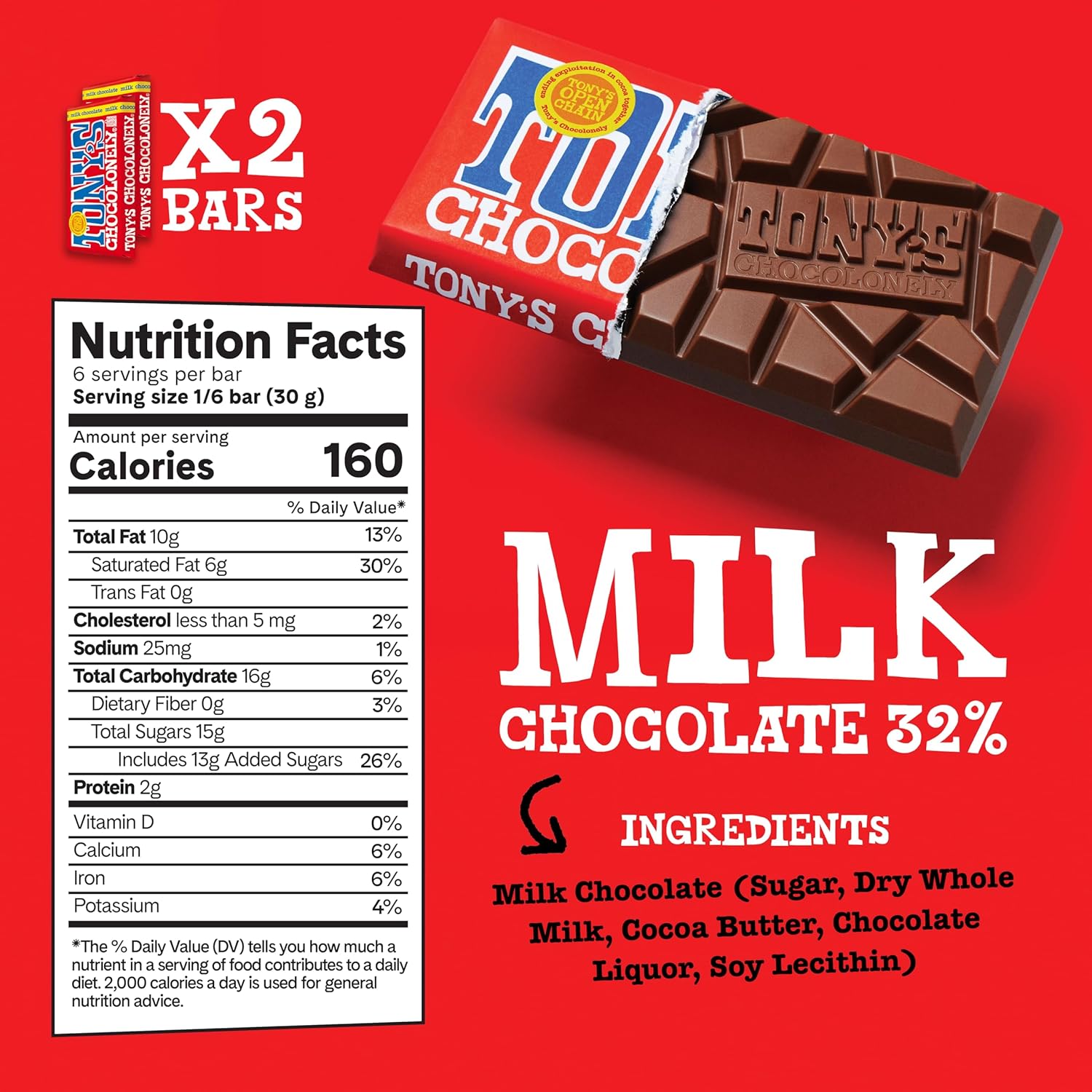 Tony's Chocolonely - Top 3 Milk Chocolate Bundle - Belgium Chocolate Bar, No Artificial Flavoring, Made From Fairtrade & B Corp Certified - 6.35 Oz, 6 Bars