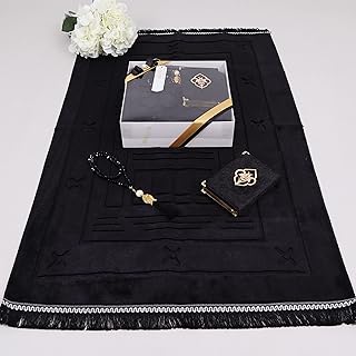IEF Muslim Prayer Rug Islamic Prayer Mat Quran Prayer Beads Gift Set, Ramadan Eid Gifts, Birthday Gifts for Men, Plush Prayer Rug Arabic Quran Pearl Tasbeeh