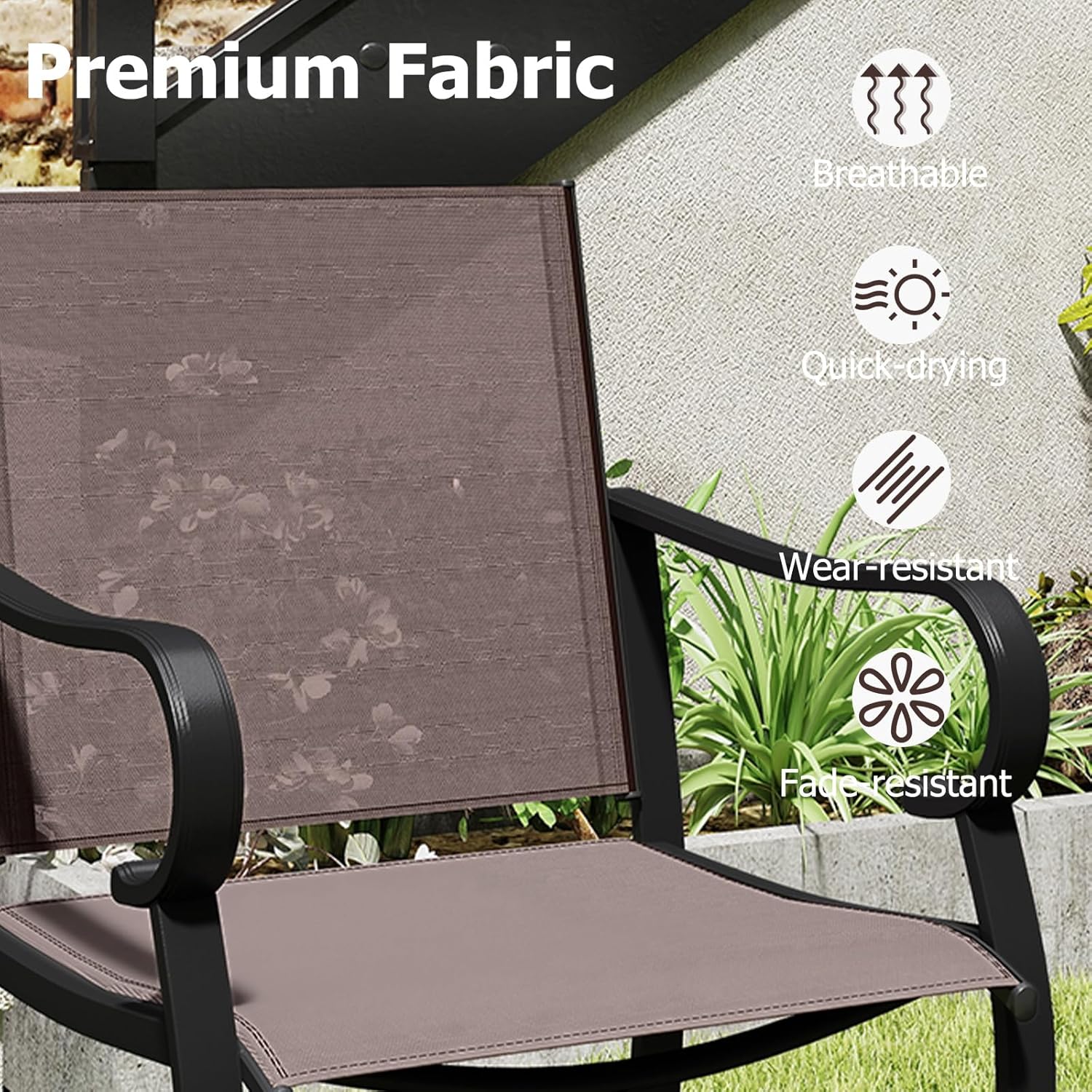 Tangkula Outdoor Bar Stools Set of 2, High Bistro Chairs with Back, Armrest and Footrest, Tall Counter Height Patio Stools & Bar Chairs with Breathable Mesh Fabric for Porch, Balcony and Backyard