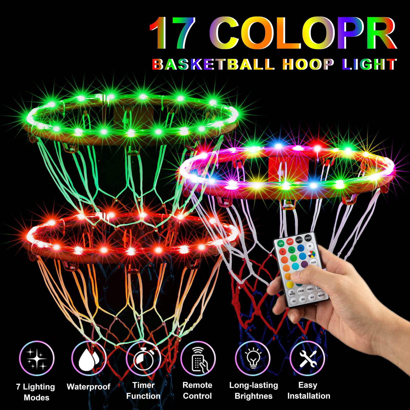 Luci LED Per Canestro Basket - 16 Colori, Telecomando, Impermeabile | Allenamento Notturno - Foto 7