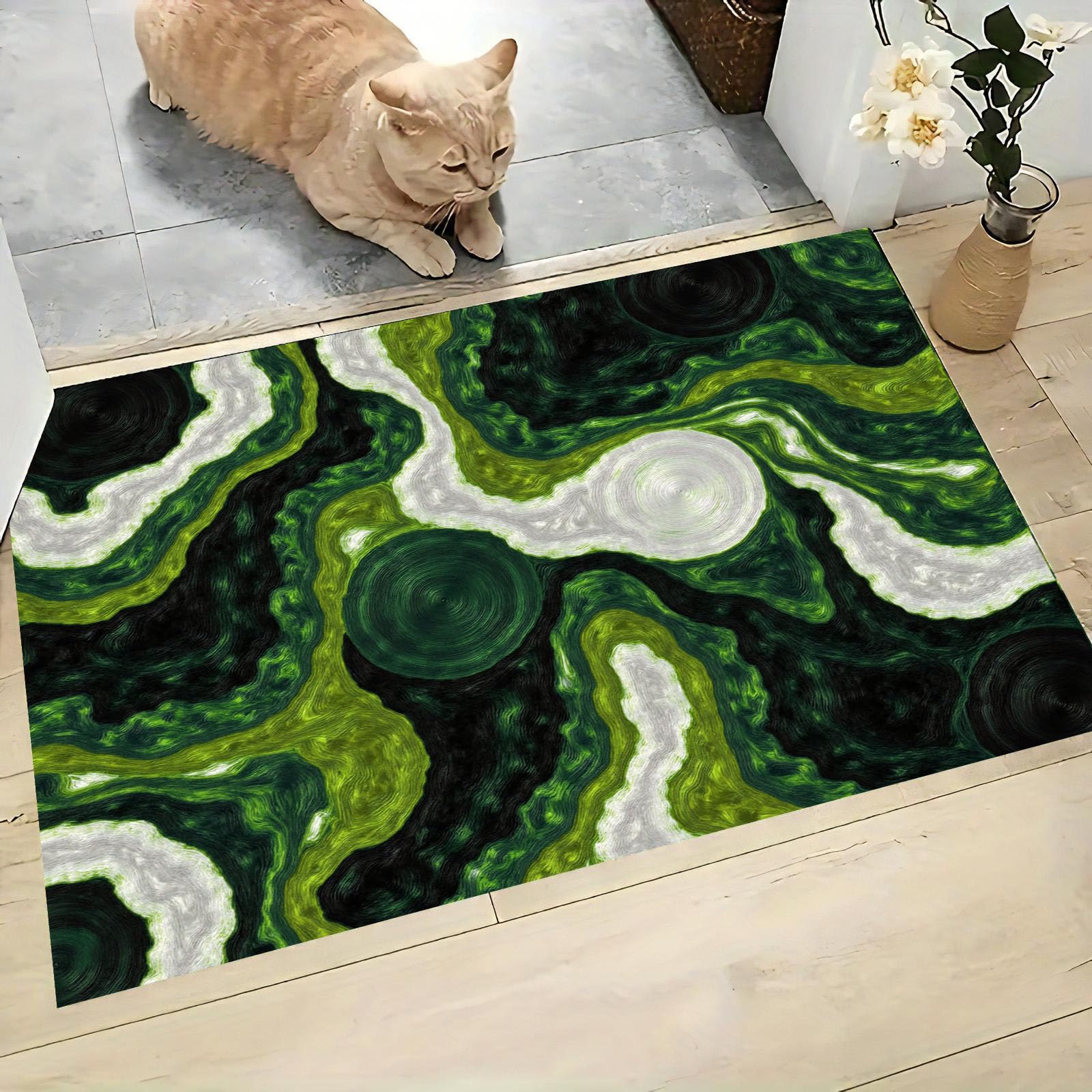 Paillasson Entree Interieur et Exterieur 80x120cm - Tapis Rétro Abstrait antidérapant - Tapis en flanelle résistant et Absorbant la saleté - Lavable en Machine - Cercles Abstraits Concentriques