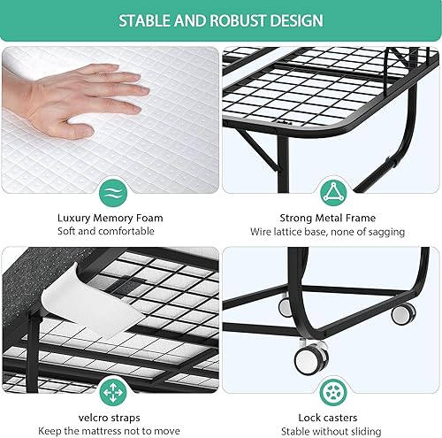 Miniatura 7 de Foxemart Cama plegable con colchón, camas plegables portátiles para invitados, camas plegables tamaño cuna, camas plegables para adultos con colchón