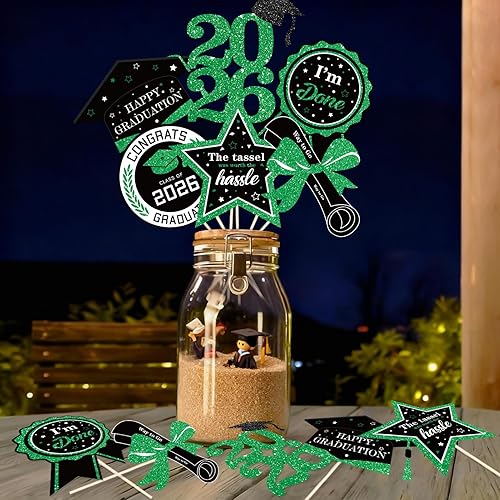 kockuu Graduation Decorations for Class of 2026-30Pcs Glitter Black Green Party 