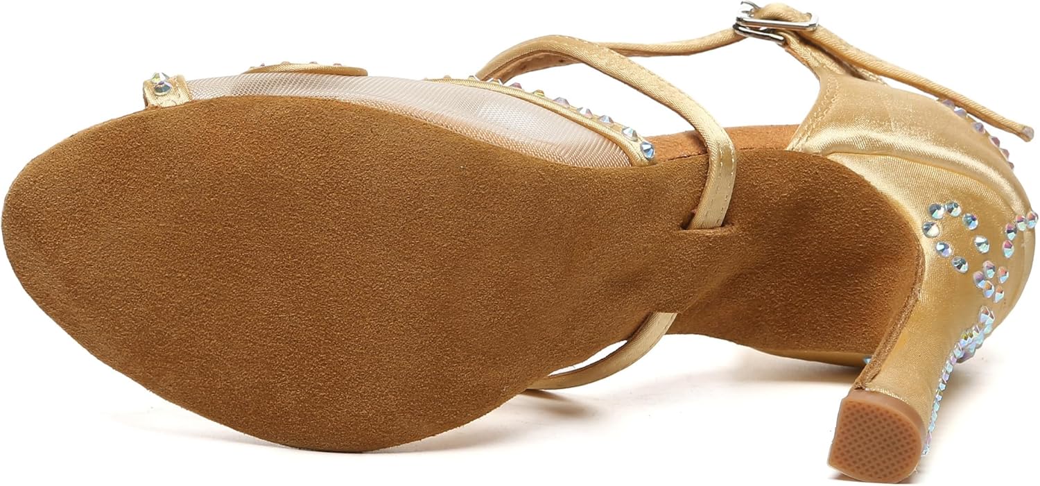 Womens Comfortable Ballroom Dance Shoes Rhinestones Pattern Wedding Sandals