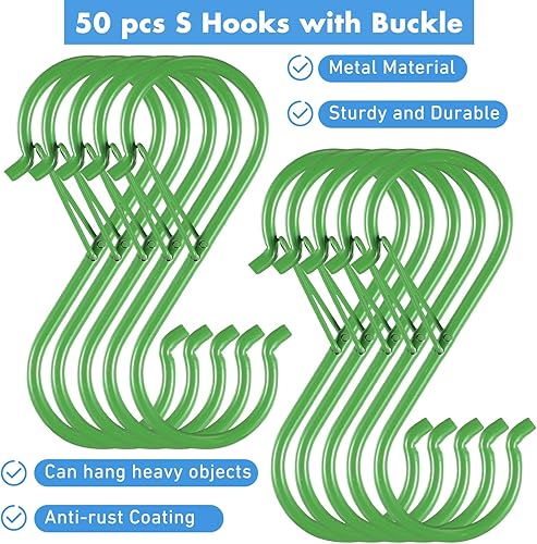 Miniatura 7 de Zonon Paquete de 50 ganchos en forma de S para colgar adornos mentales resistentes con clip en S de 3.8 pulgadas con clips para armario, plantas,
