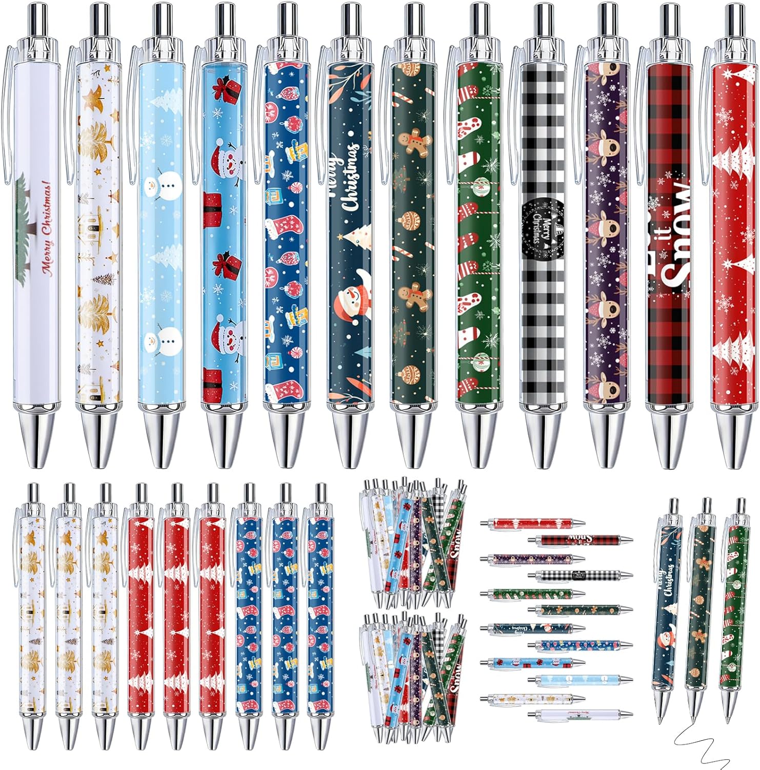 Eforcase 96PCS Christmas Pens Bulk Christmas Novelty Pens Bulk for Xmas Ballpoint Pen Colorful Rollerball Pen for Xmas Tree Decoration Office Home Adult Women Men Party Gift Supplies