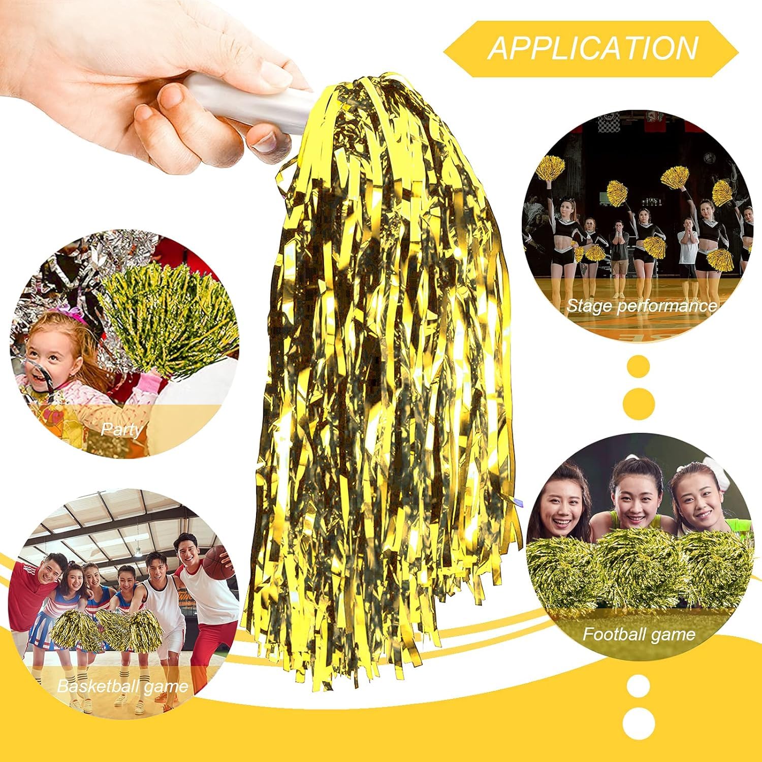Amit Marketing Cheerleader Pom Poms | Soft Comfortable Handle Reusable | Waterproof | Rooter Shaker Toy | for Cheerleading, Celebrations, Sports Events, Party, Room décor etc. – Pack of 2 Pair (Gold) 2