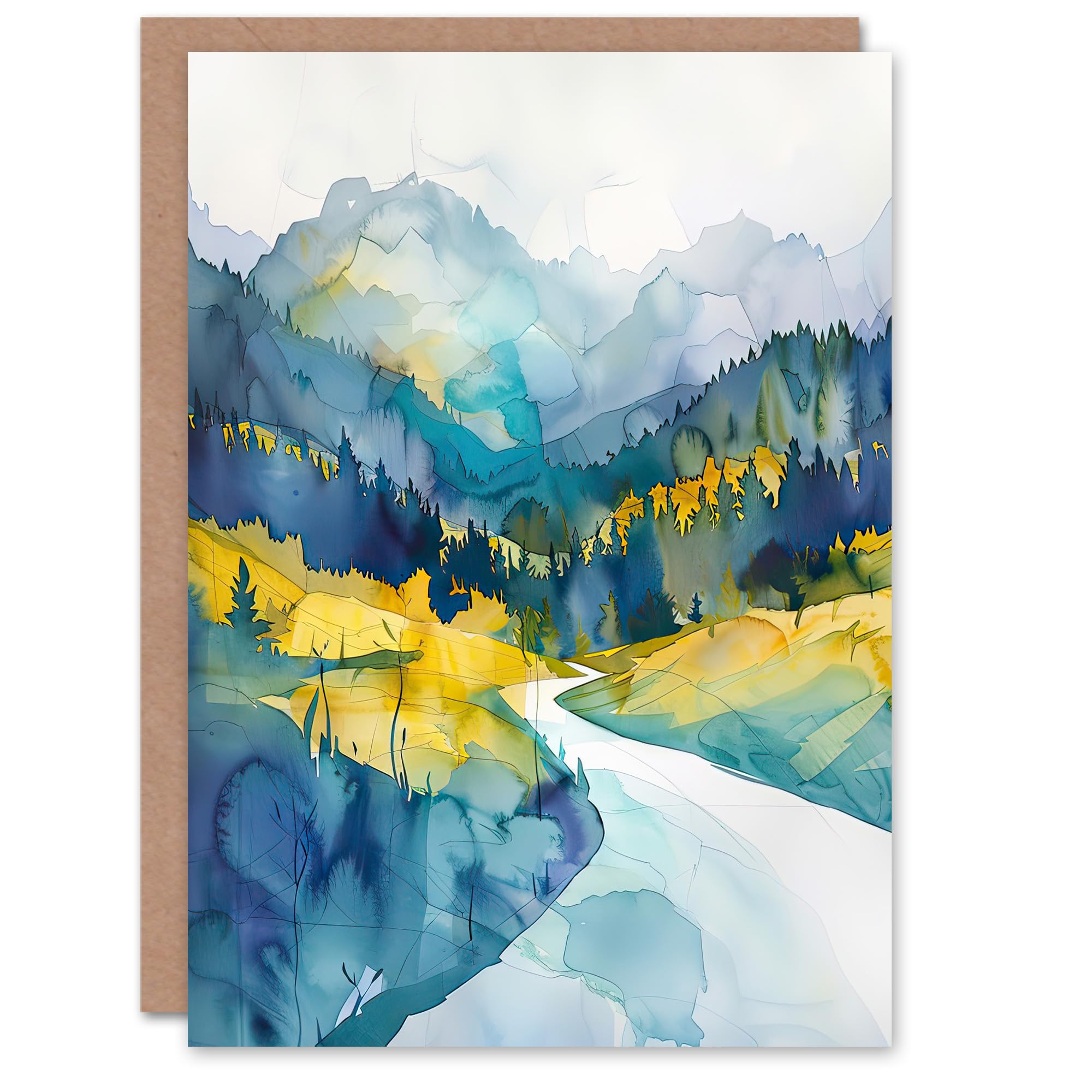 Artery8 Greeting Card Yosemite National Park Hiking Trail Watercolour Blank For Him Or Her Art Birthday Card
