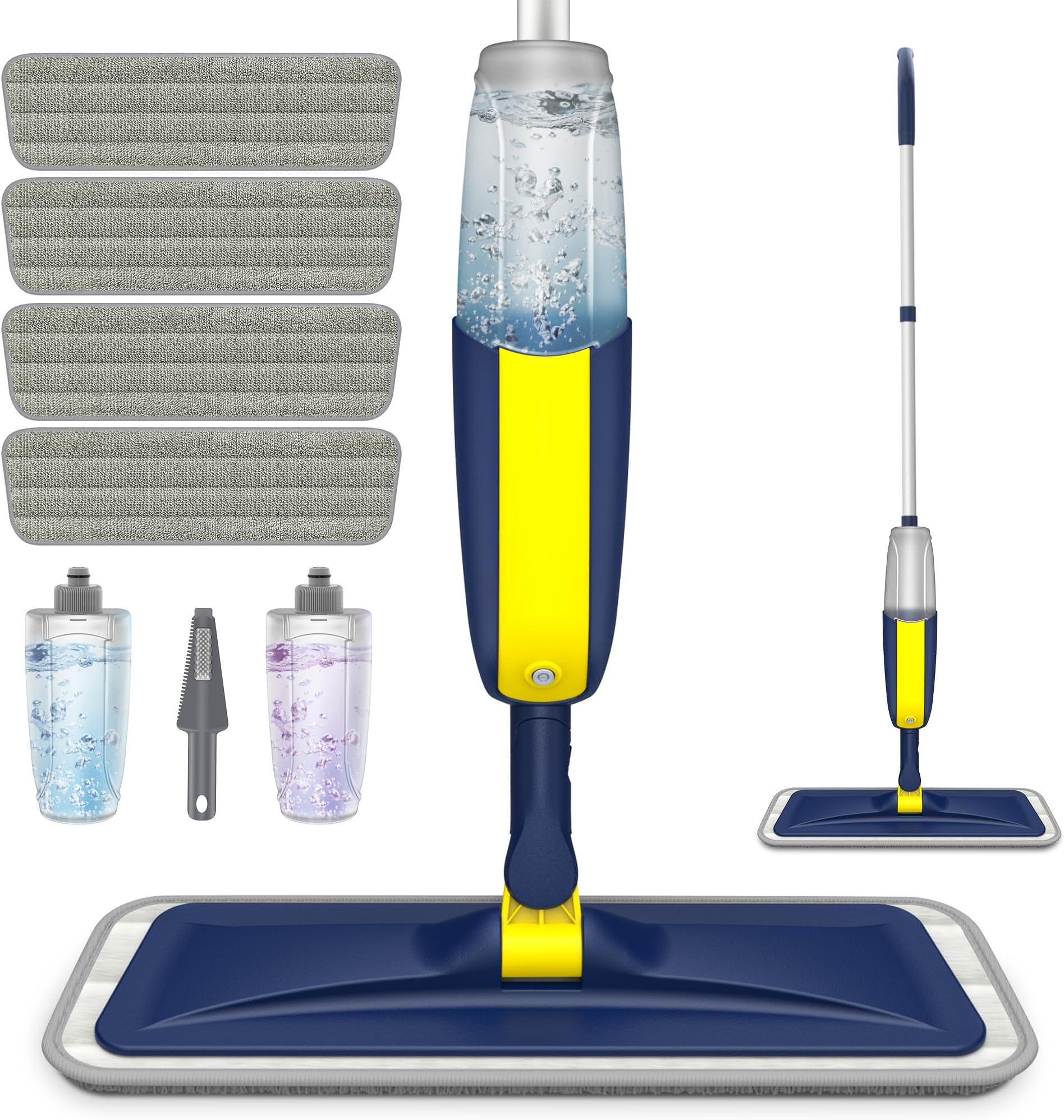 HOMTOYOU Spray Mop for Floor Cleaning: Wet Mop with 4 Washable Microfiber Pads and 2 Refillable Bottles for Hardwood Laminate Wood Vinyl Ceramic Tiles Home Kitchen Blue