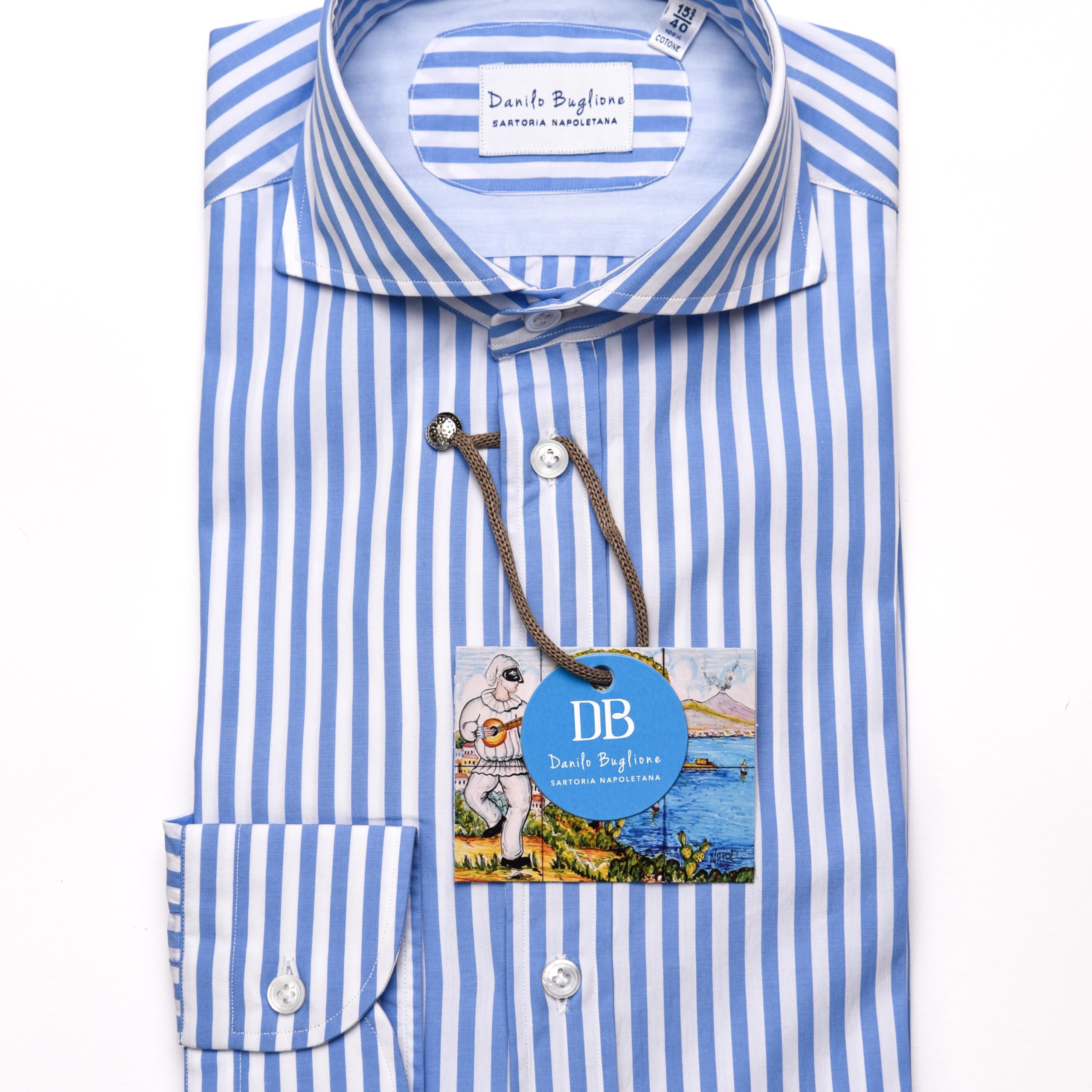 Camicia Uomo Righe, Collo Francese in Cotone Popeline, Rigata Custom Fit, Camicie Uomo in Cotone di qualità Superiore, Artigianale - Sartoria Napoletana