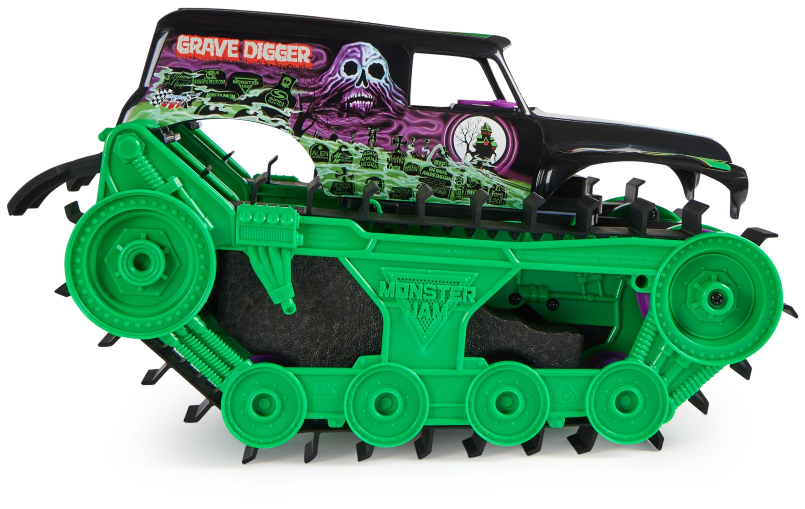 Monster Jam, Grave Digger Trax - RC Monster Truck Kettenfahrzeug Maßstab 1:15, All-Terrain-geländegängig an Land und im Wasser - für Jungen und Mädchen ab 4 Jahren