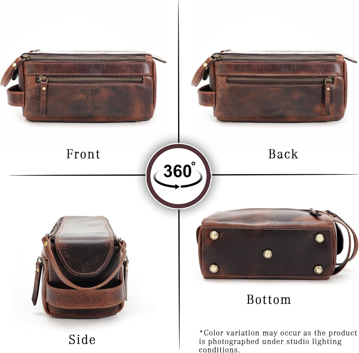Premium Handmade Leather Toiletry Bags for Men and Women, Genuine Leather Dopp Kit and Shaving Bag for Men, Travel Cosmetic Bag for Women's and Men's, Zipper Pocket, Dark Brown