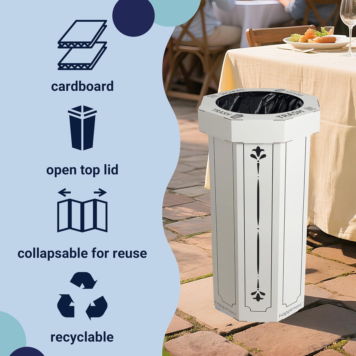 happimess Fleur 25 Gal Trash Can Bin, Bridal Ivory, Set of 2