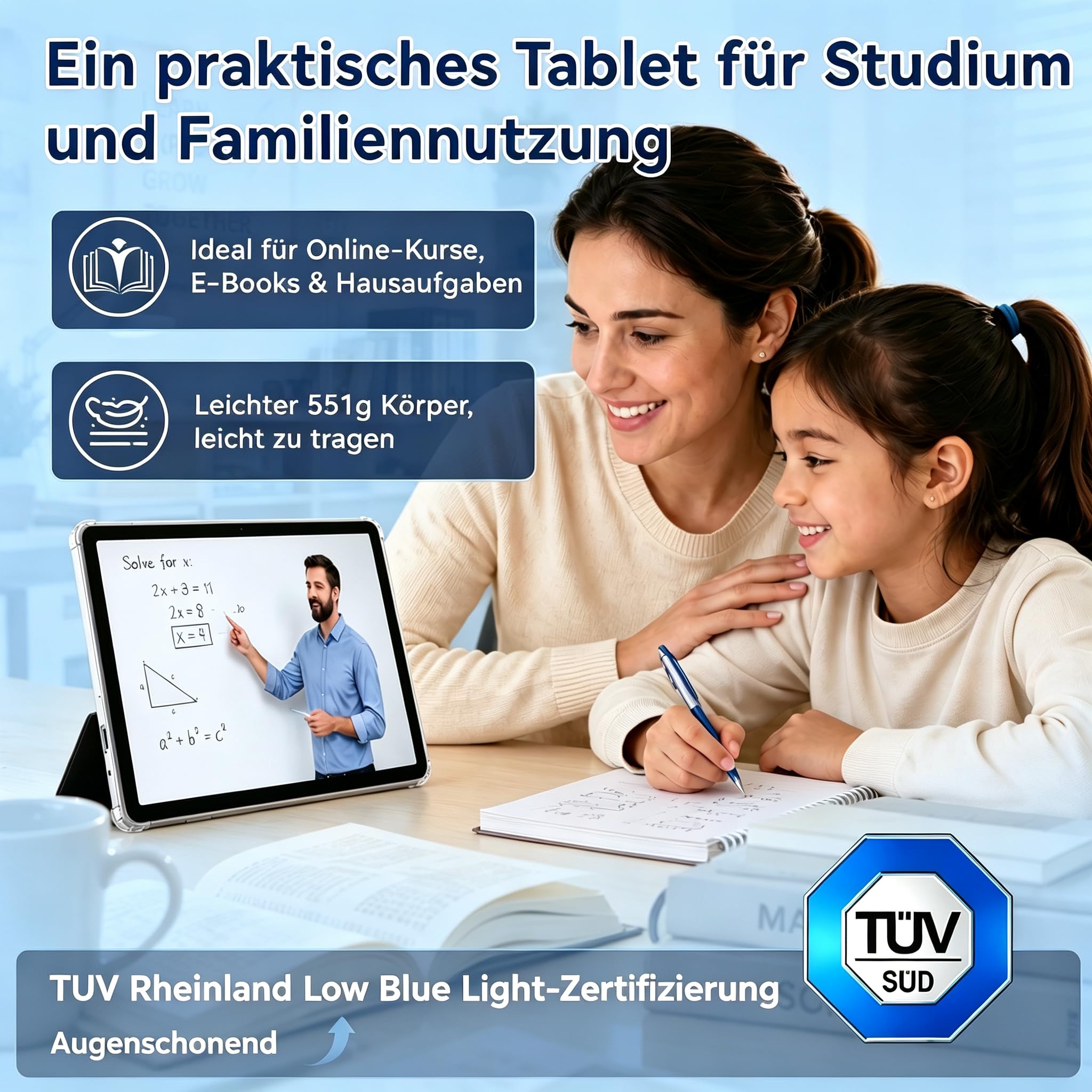 2026 T70 Tablet 11 Zoll Android 16 , 32 GB RAM + 256 GB ROM, 8000 mAh | Arbeit und Studium: inklusive Maus, Tastatur Kopfhörern, Eingabestift , Hülle und Displayschutzfolie, Bluetooth 5.0