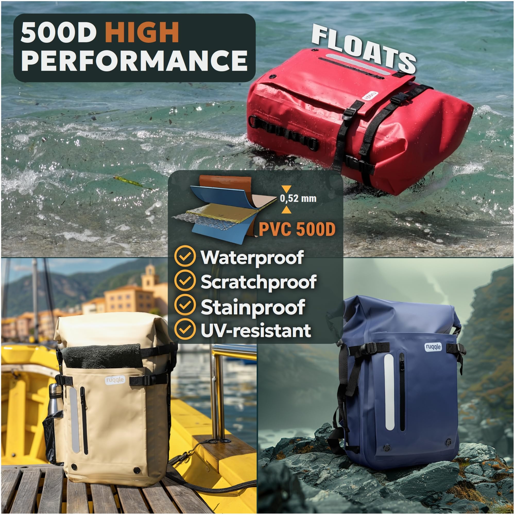 Ruqqle Versatile Waterproof Dry Bag 20/30/45L with 3 External Pockets - Image 4