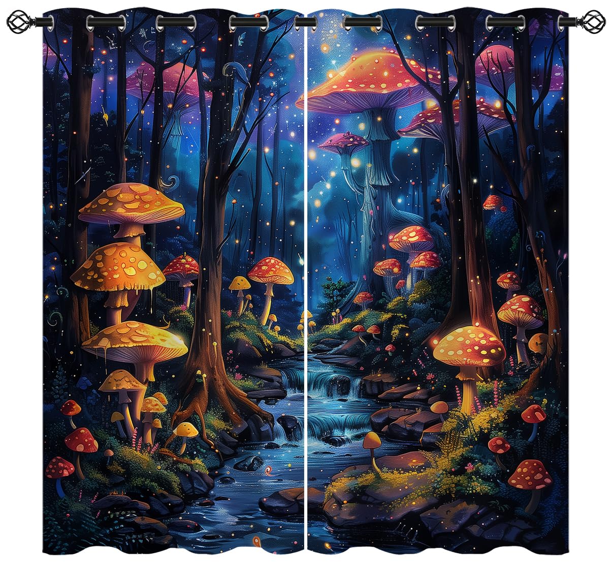 XINBADU Fairy Tale Forest Blackout Curtains for Girls Boy Home Decor, Fantasy Mushroom Forest Grommet Thermal Insulated Drapes Darkening Window Curtain for Bedroom Living Room, 42 x 45 Inch