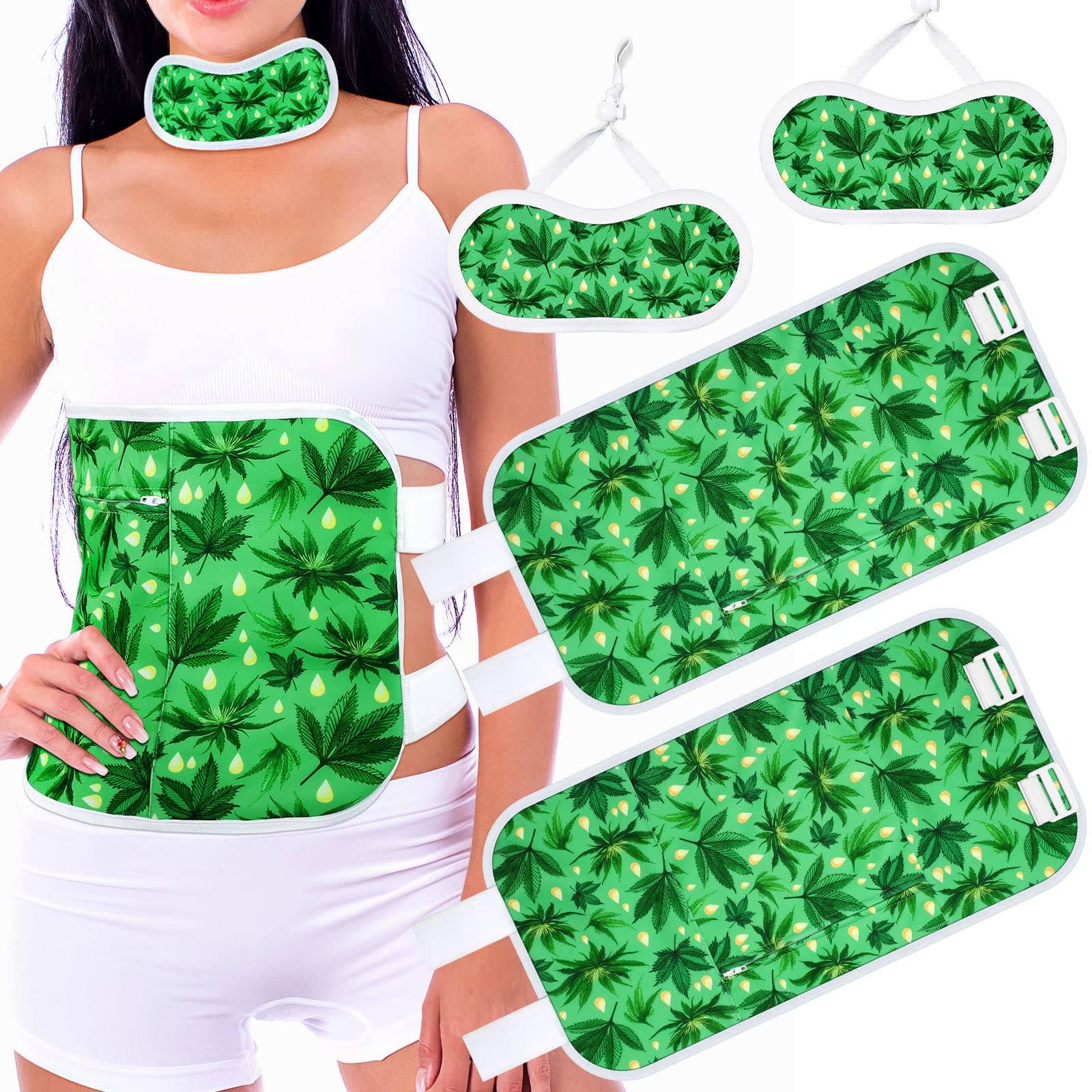 Weewooday 4 Pcs Castor Oil Pack Wrap Reusable Organic Castor Oil Packs with Adjustable Elastic Strap Neck Waist Compress Wrap Kits, Oil Not Included (Bright Style, 3.54 x 7.48 Inch, 17.72 x 9.84 Inch)