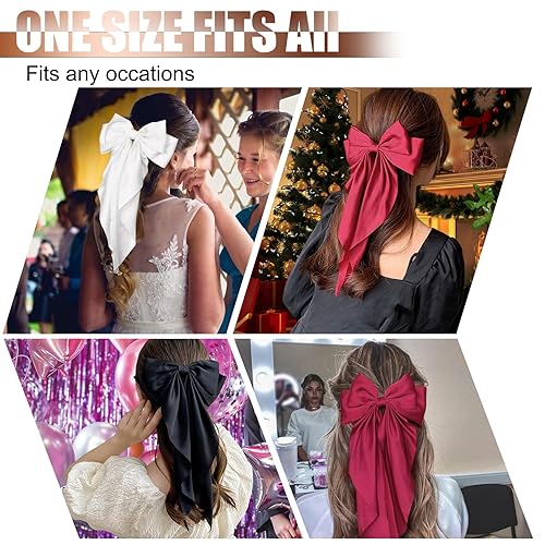 Miniatura 3 de Vodolo Lazos para el pelo para niñas y mujeres, 3 pinzas grandes para el cabello, lazo con borla y cola larga, lazos para el cabello grueso y